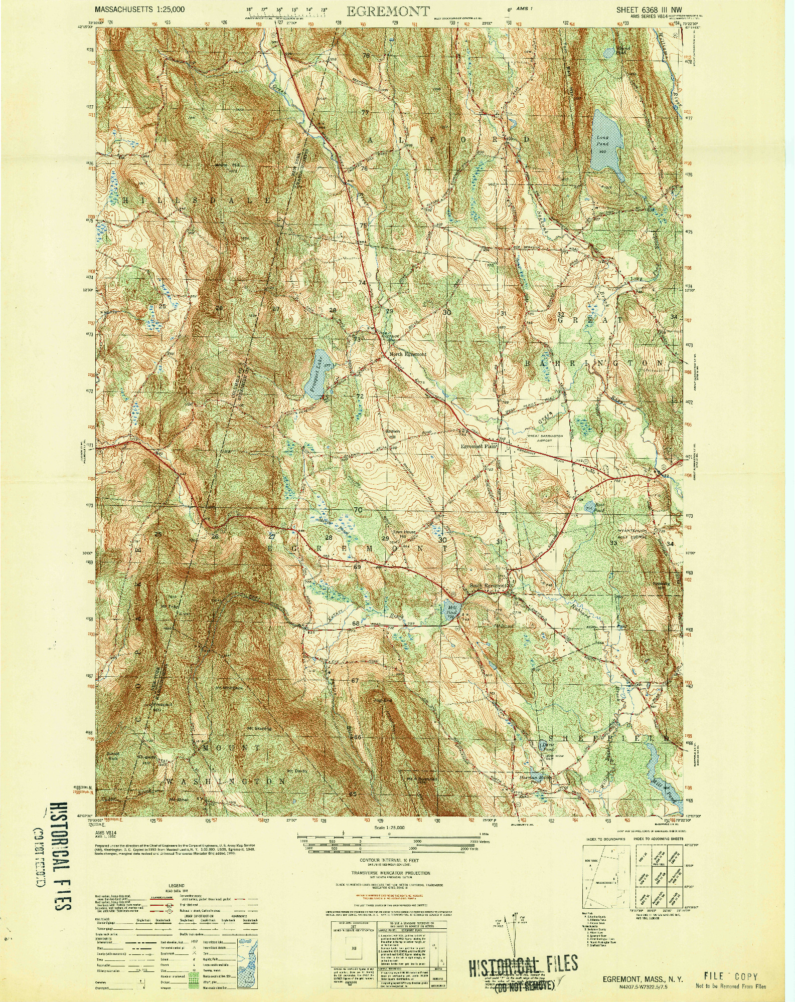 USGS 1:25000-SCALE QUADRANGLE FOR EGREMONT, MA 1950