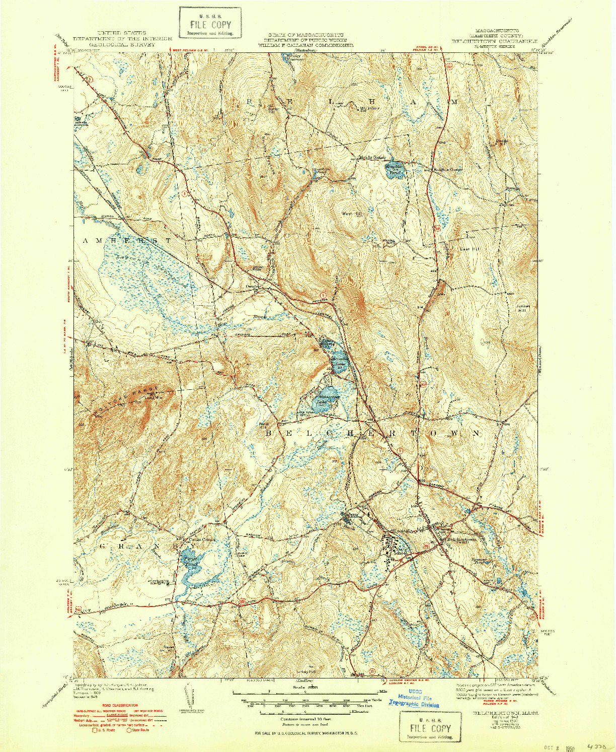 USGS 1:31680-SCALE QUADRANGLE FOR BELCHERTOWN, MA 1943