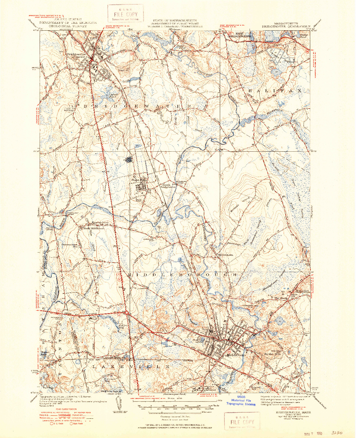 USGS 1:31680-SCALE QUADRANGLE FOR BRIDGEWATER, MA 1940