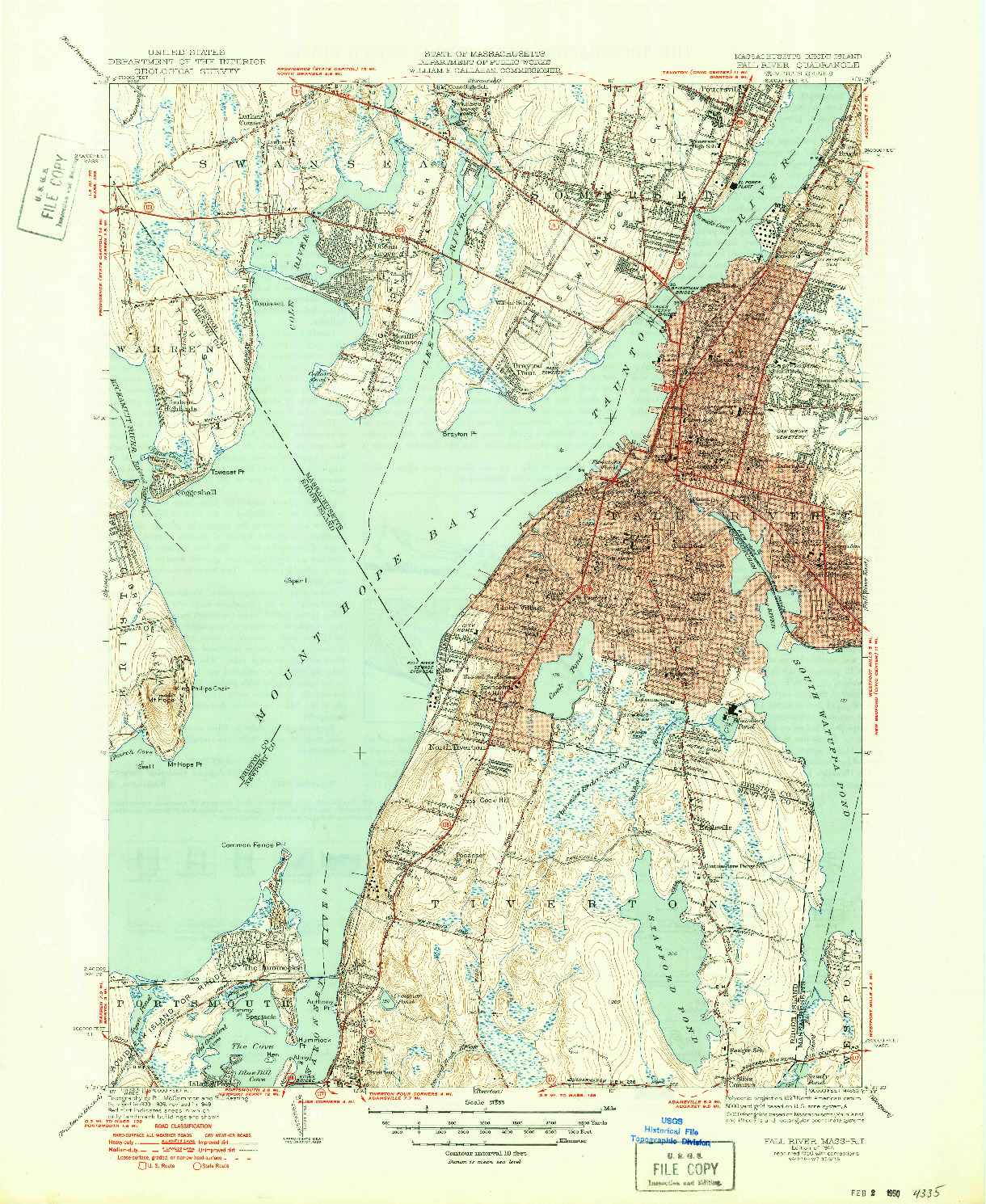 USGS 1:31680-SCALE QUADRANGLE FOR FALL RIVER, MA 1944