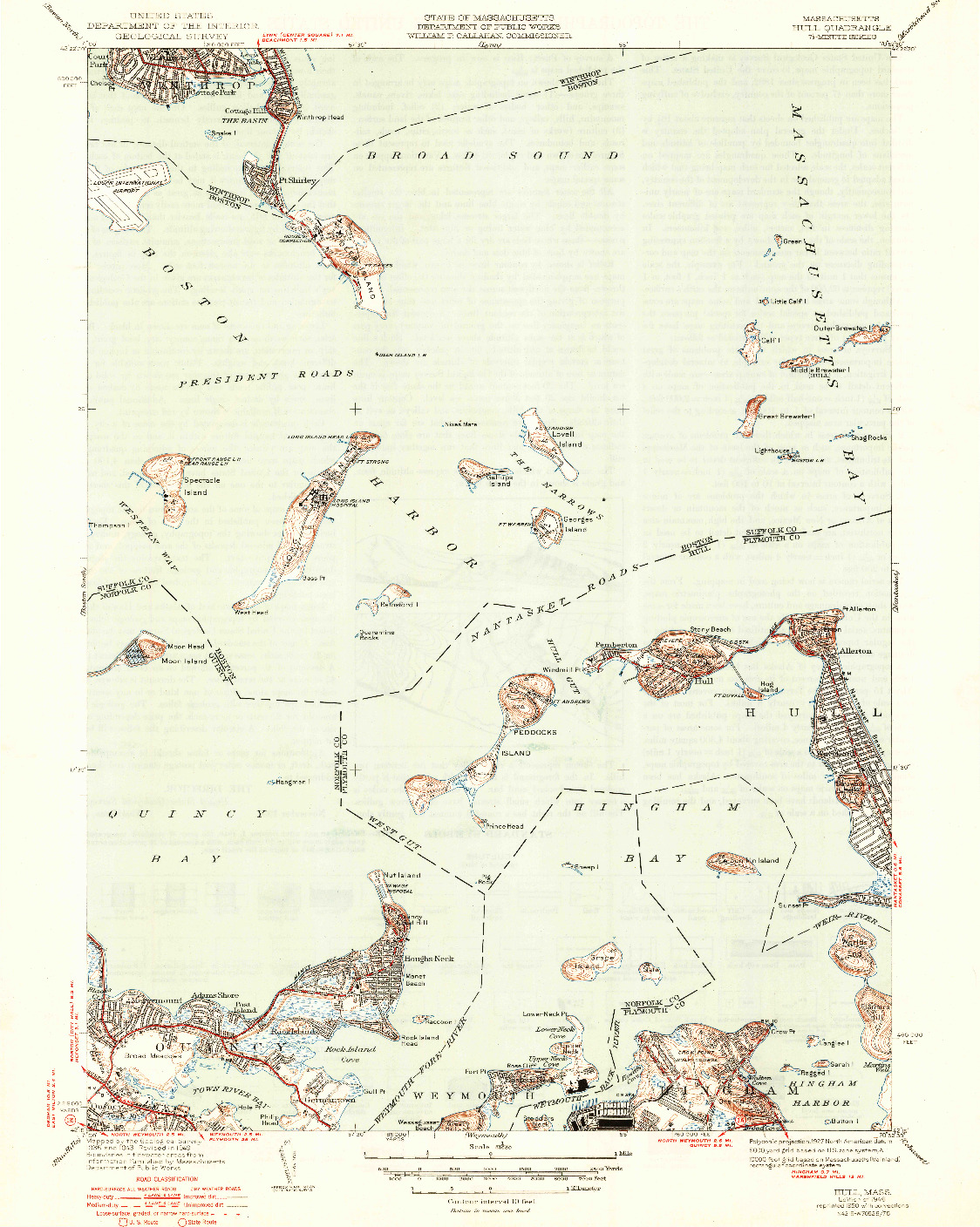 USGS 1:31680-SCALE QUADRANGLE FOR HULL, MA 1946