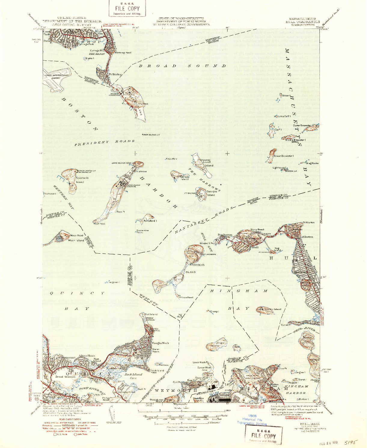 USGS 1:31680-SCALE QUADRANGLE FOR HULL, MA 1946