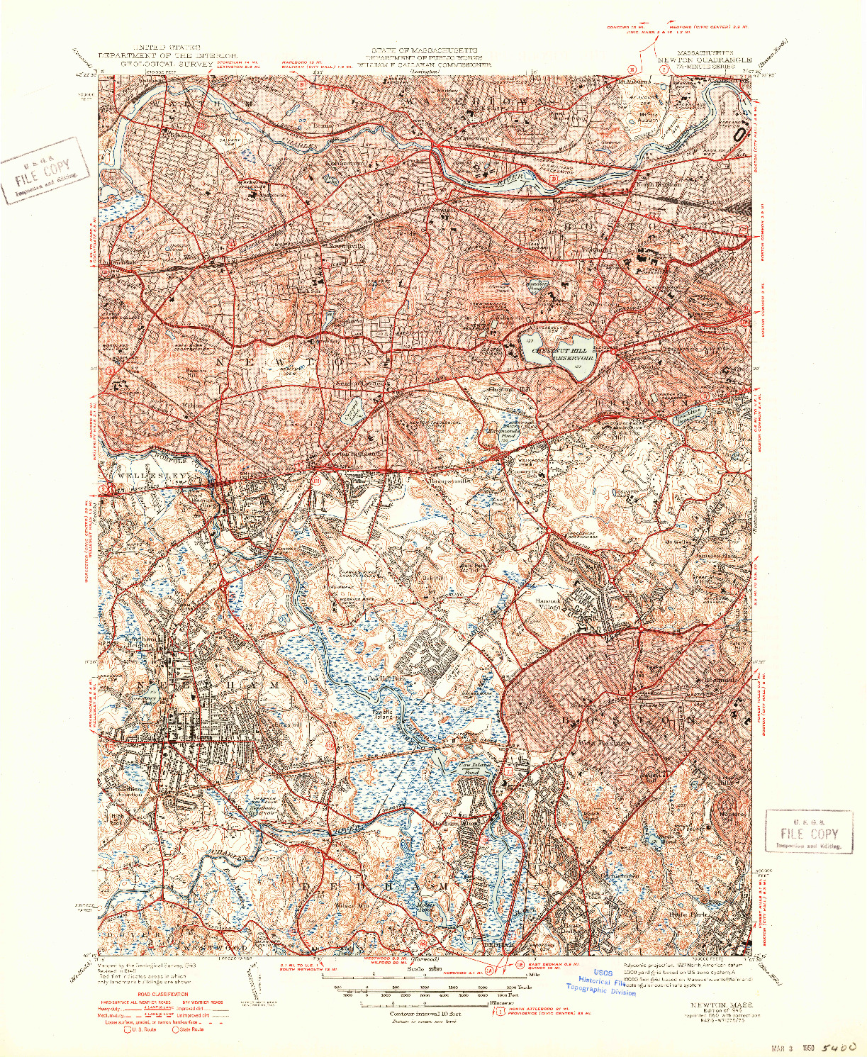 USGS 1:31680-SCALE QUADRANGLE FOR NEWTON, MA 1946