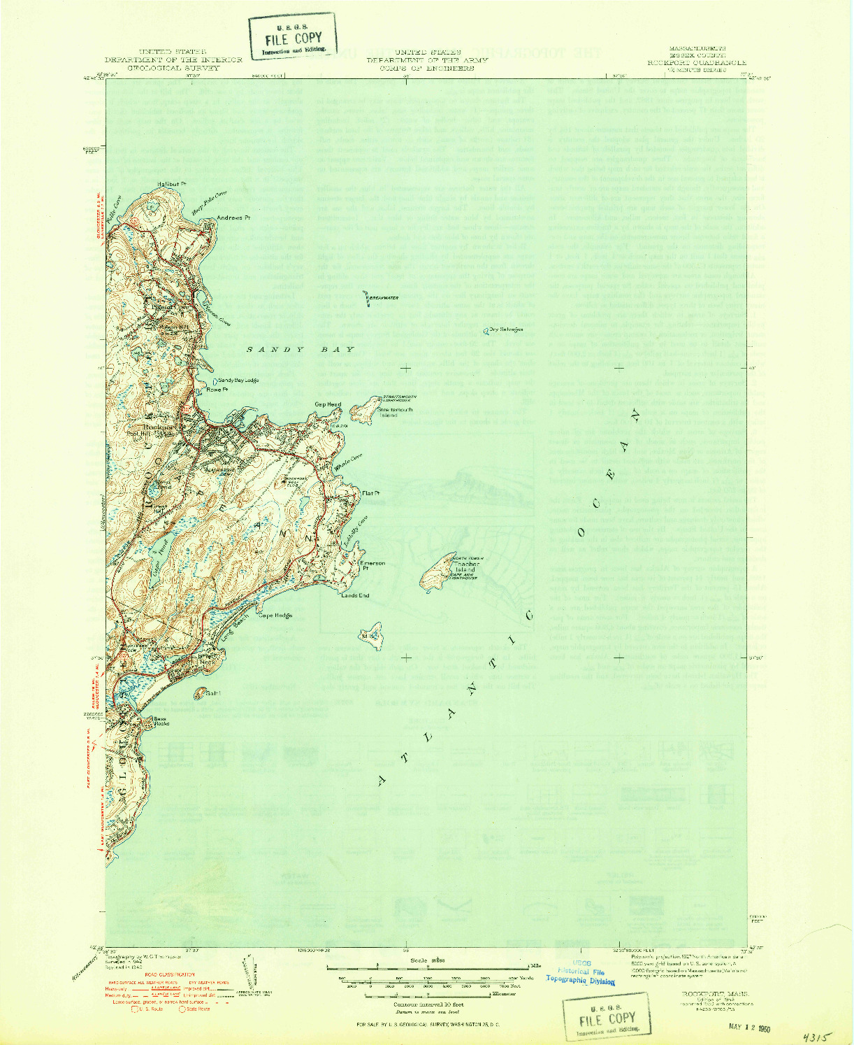 USGS 1:31680-SCALE QUADRANGLE FOR ROCKPORT, MA 1945