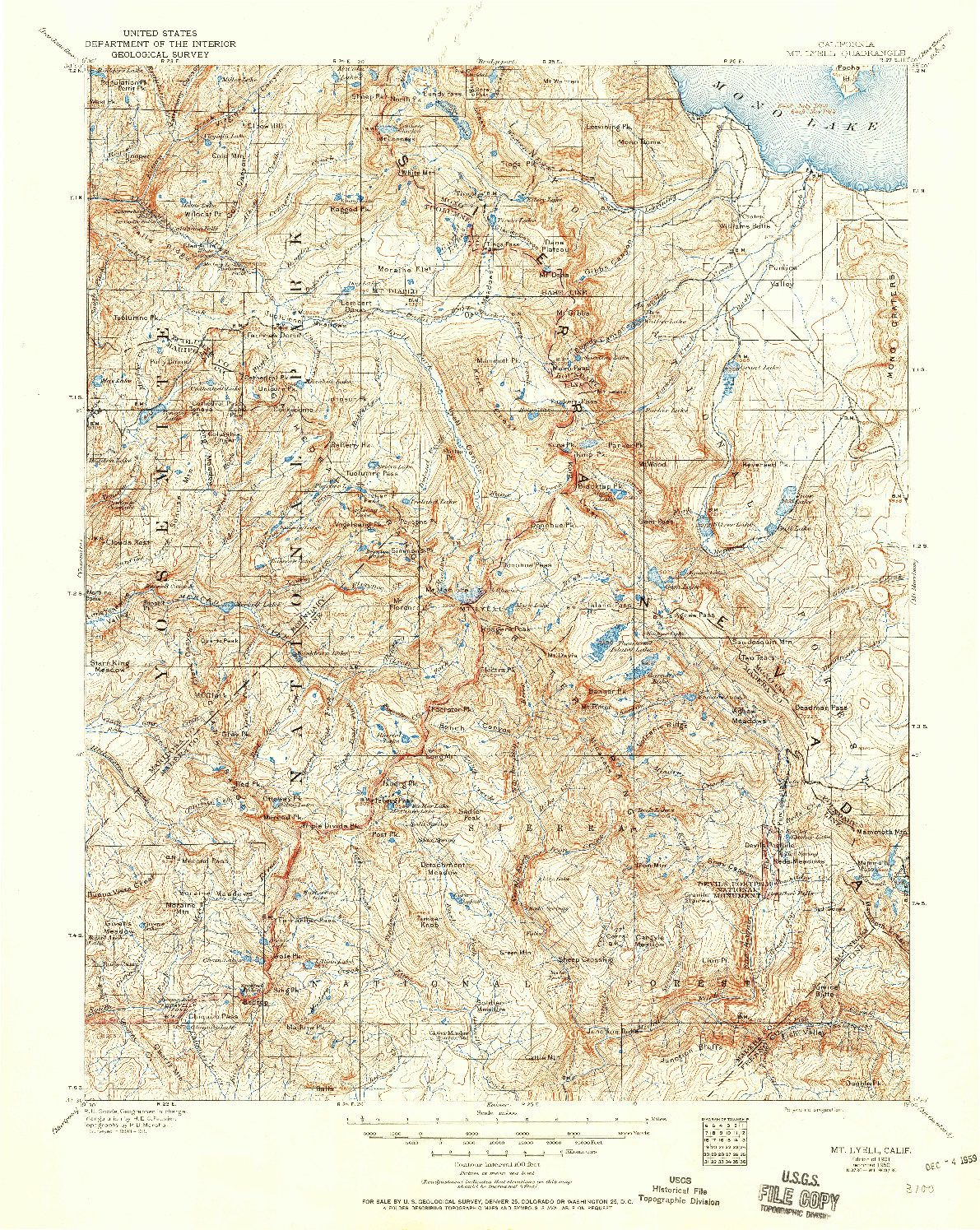 USGS 1:125000-SCALE QUADRANGLE FOR MT. LYELL, CA 1901