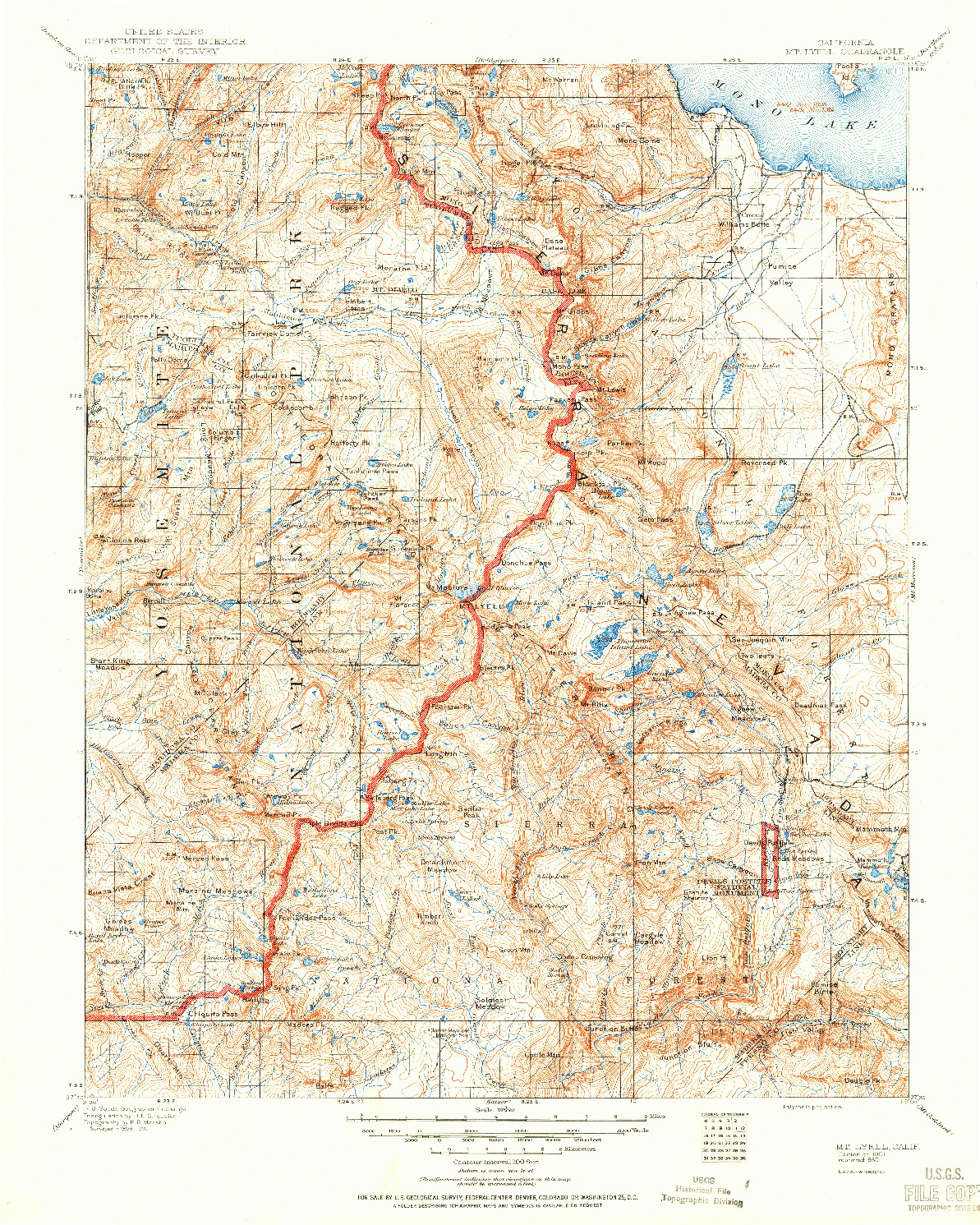 USGS 1:125000-SCALE QUADRANGLE FOR MT. LYELL, CA 1901