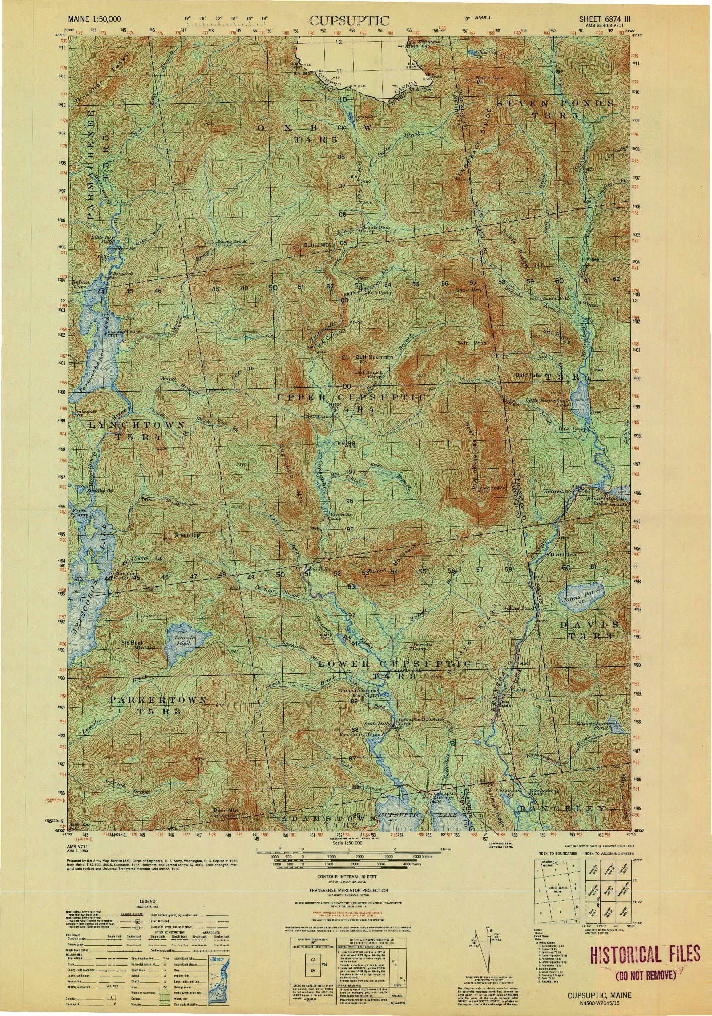USGS 1:50000-SCALE QUADRANGLE FOR CUPSUPTIC, ME 1950