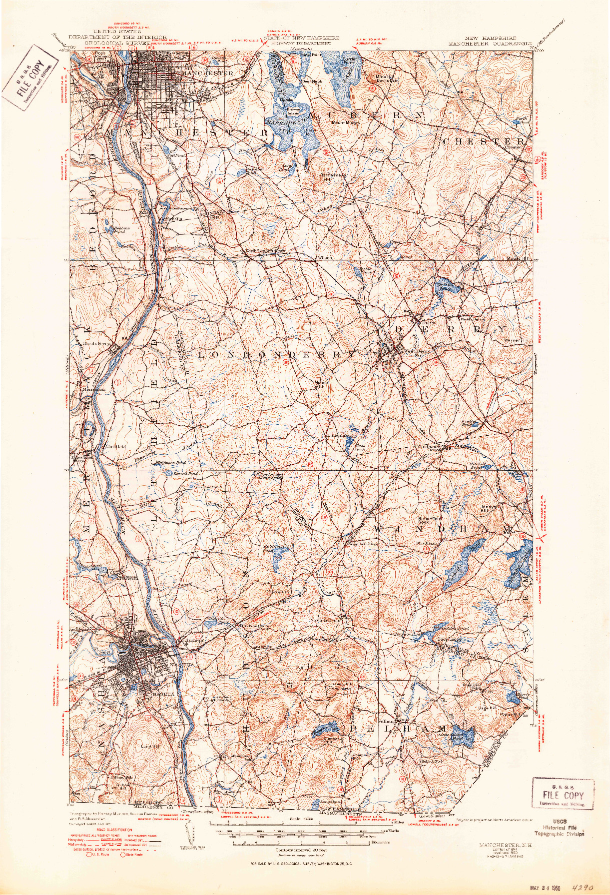 USGS 1:62500-SCALE QUADRANGLE FOR MANCHESTER, NH 1941