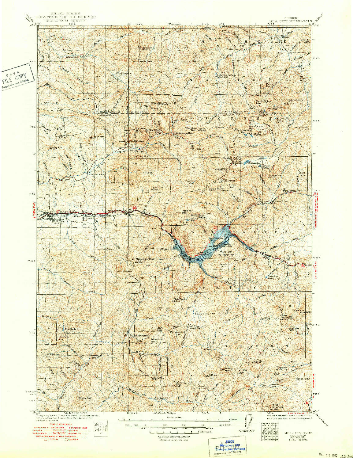 USGS 1:125000-SCALE QUADRANGLE FOR MILL CITY, OR 1929