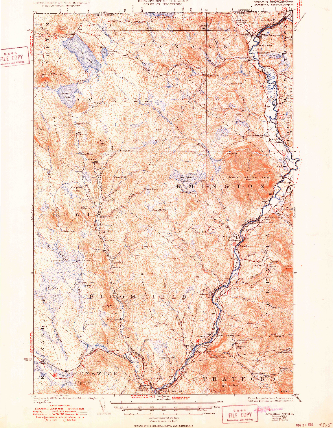 USGS 1:62500-SCALE QUADRANGLE FOR AVERILL, VT 1929