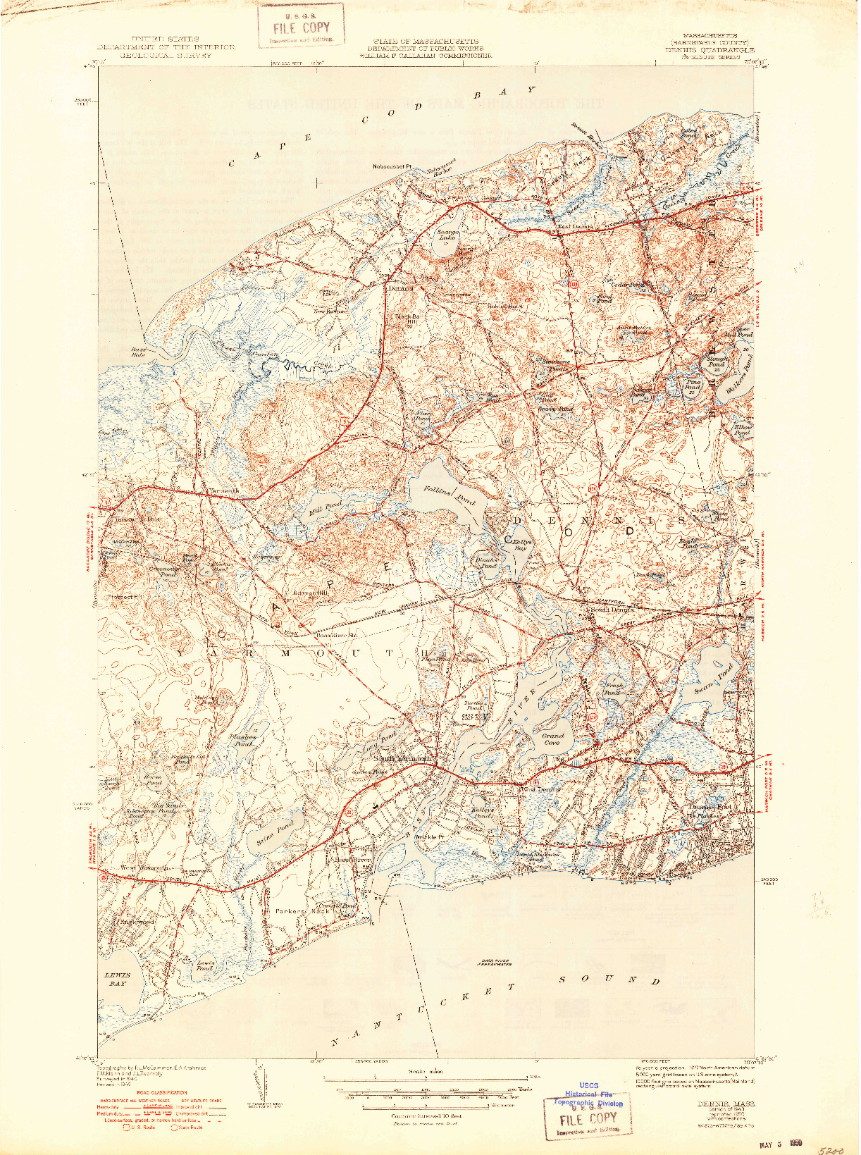 USGS 1:31680-SCALE QUADRANGLE FOR DENNIS, MA 1943