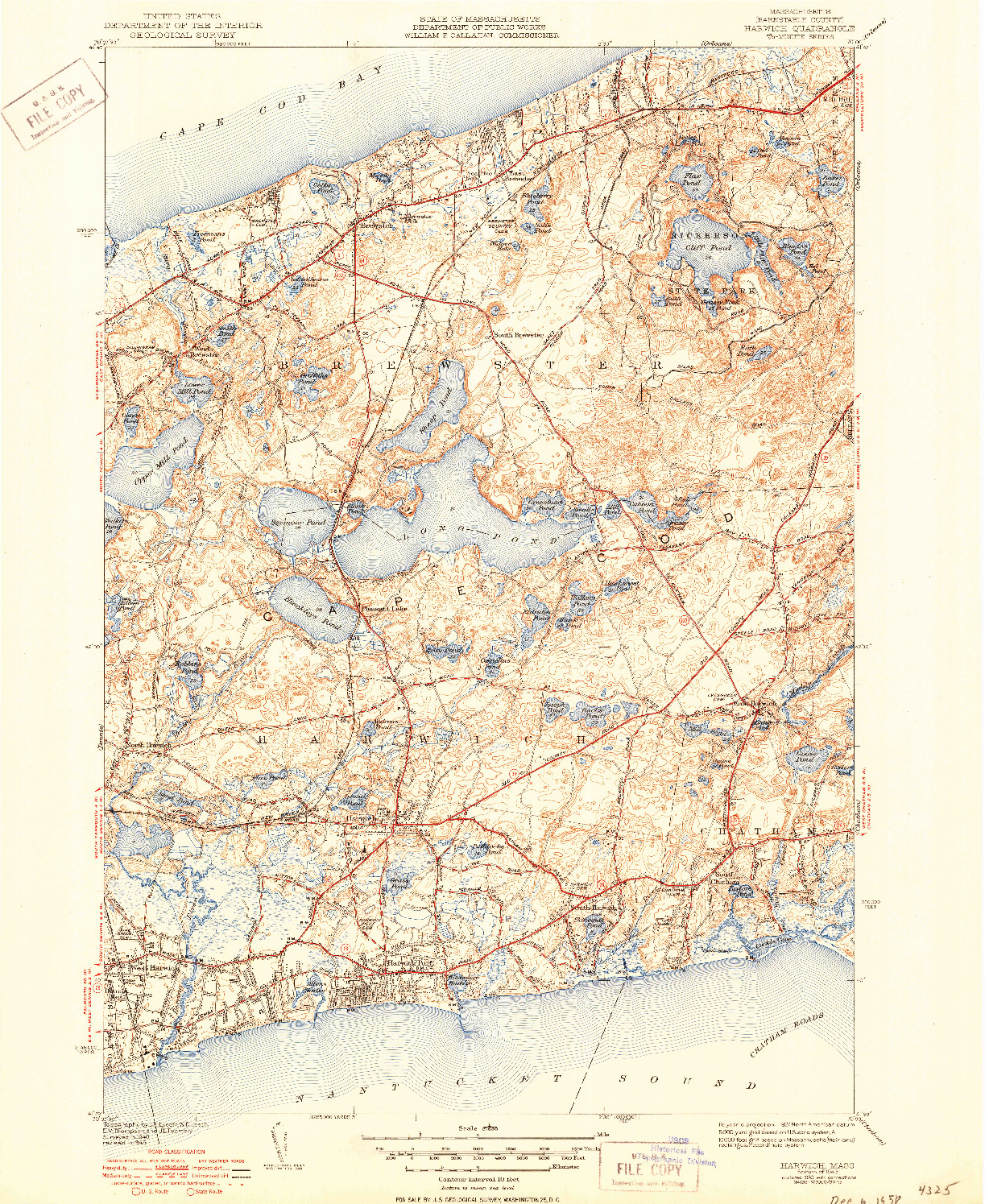 USGS 1:31680-SCALE QUADRANGLE FOR HARWICH, MA 1943