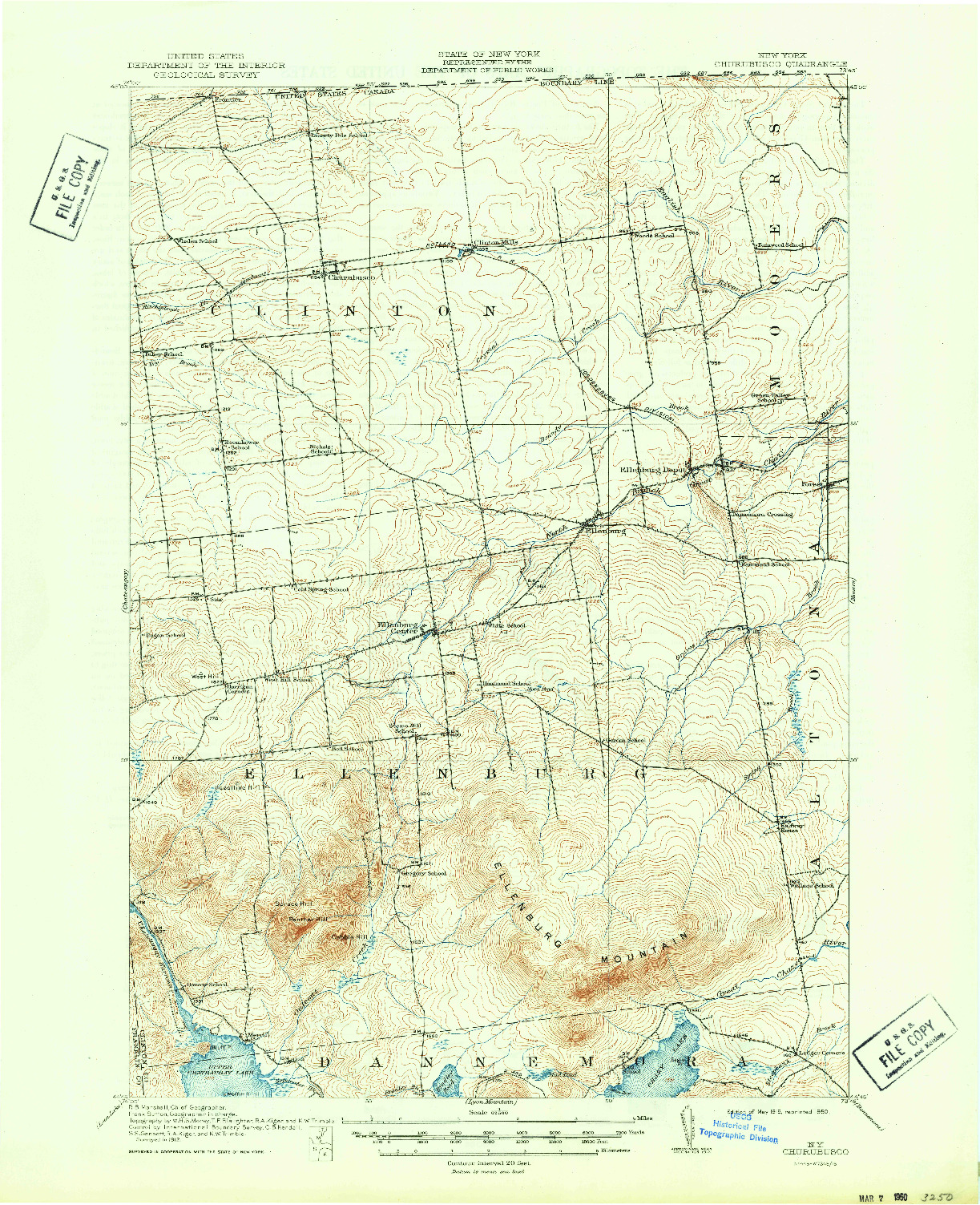 USGS 1:62500-SCALE QUADRANGLE FOR CHURUBUSCO, NY 1915