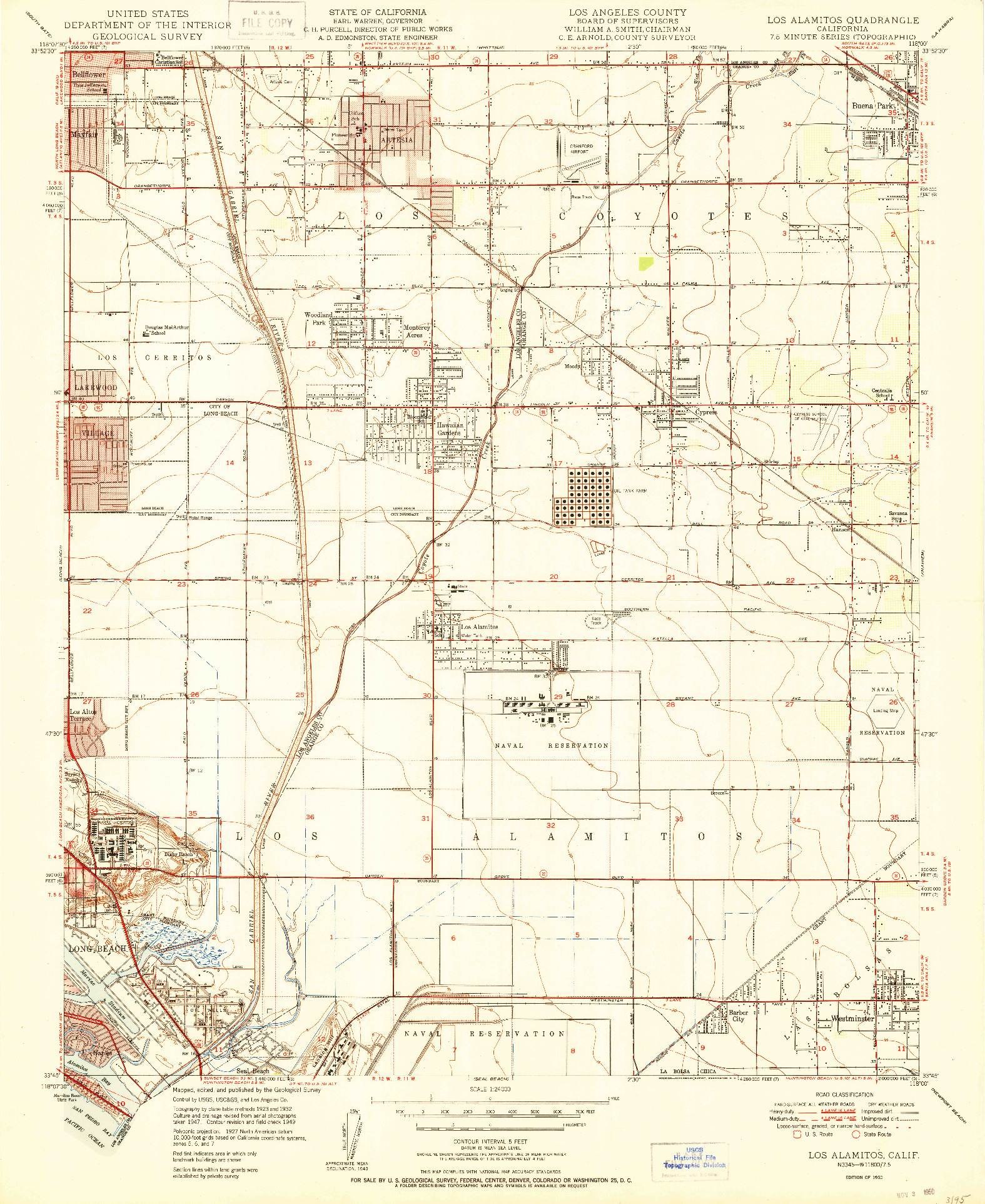 USGS 1:24000-SCALE QUADRANGLE FOR LOS ALAMITOS, CA 1950