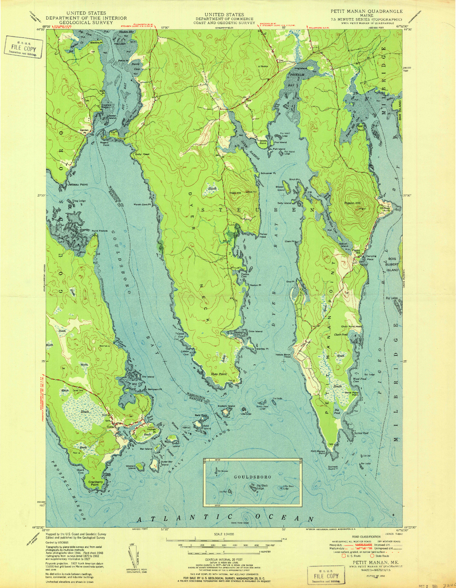 USGS 1:24000-SCALE QUADRANGLE FOR PETIT MANAN, ME 1950