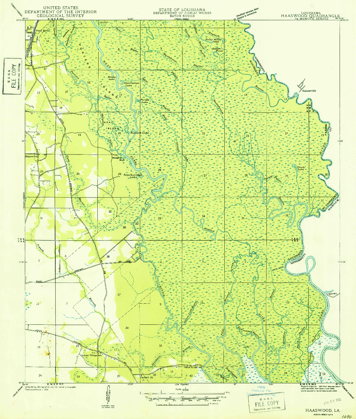 USGS 1:31680-SCALE QUADRANGLE FOR HAASWOOD, LA 1950