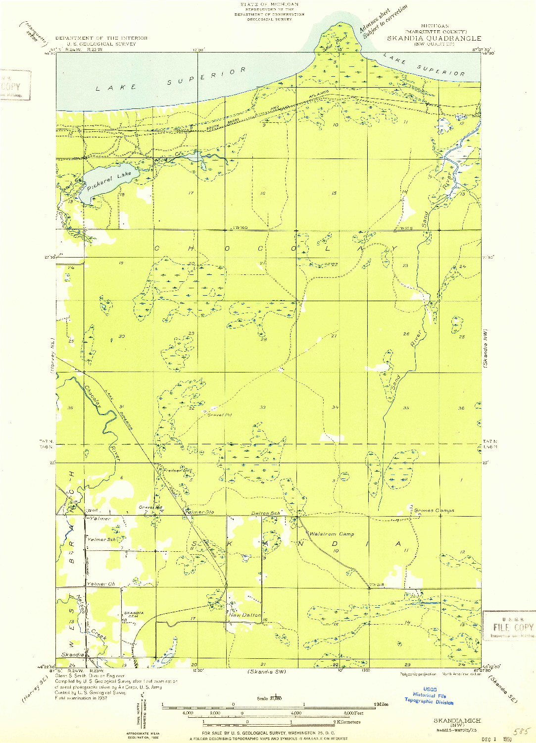 USGS 1:31680-SCALE QUADRANGLE FOR SKANDIA NW, MI 1950