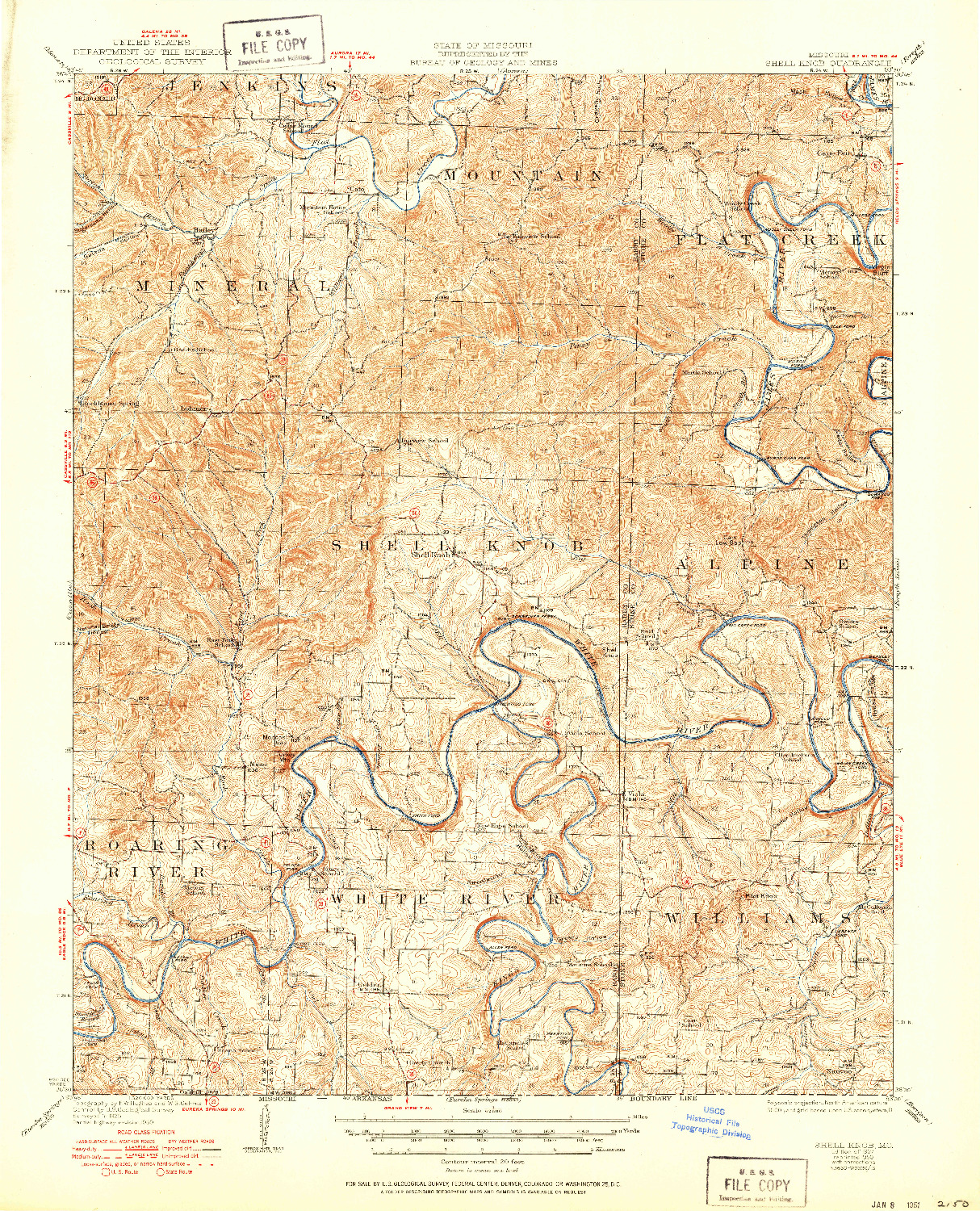 USGS 1:62500-SCALE QUADRANGLE FOR SHELL KNOB, MO 1927