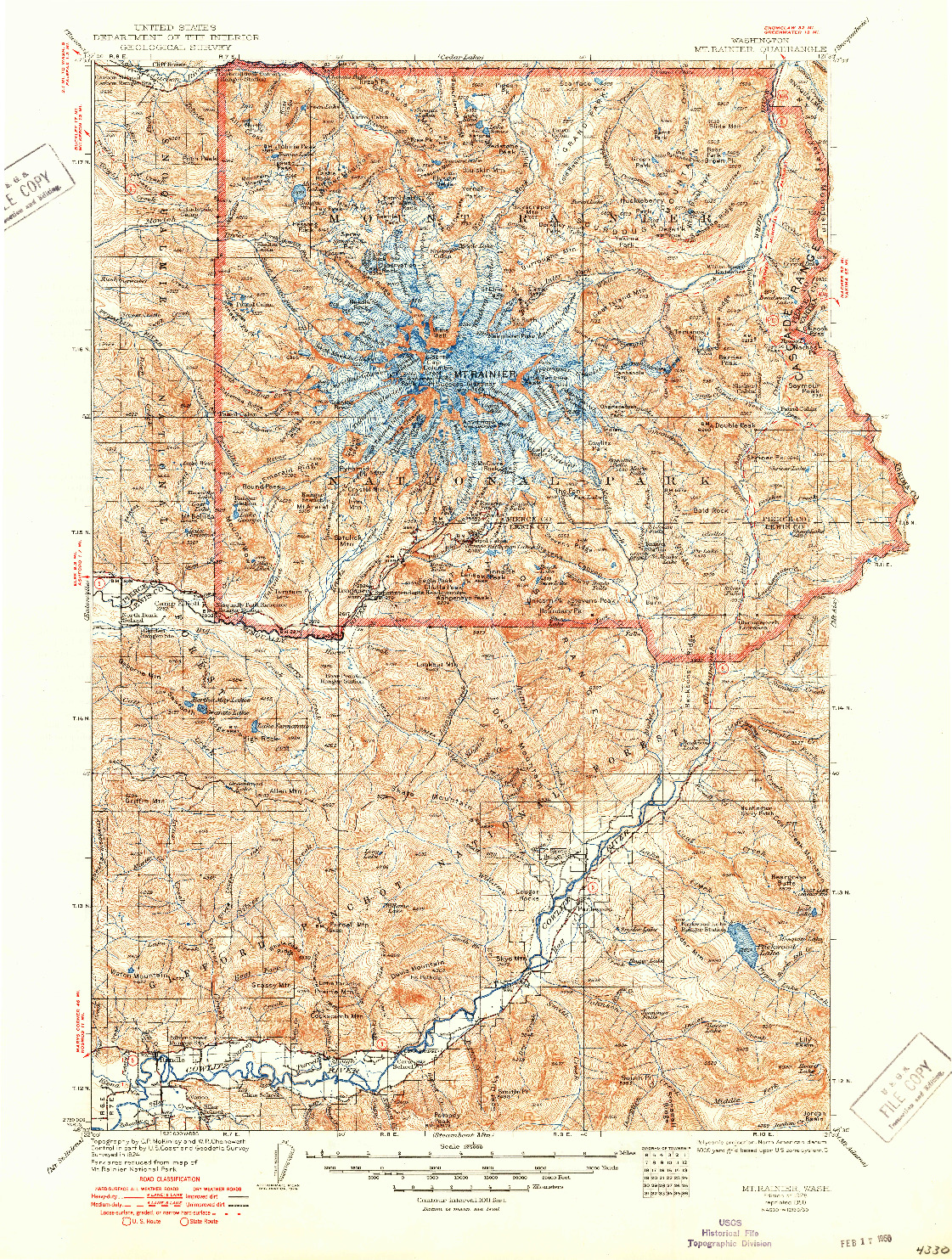 USGS 1:125000-SCALE QUADRANGLE FOR MT RAINIER, WA 1928