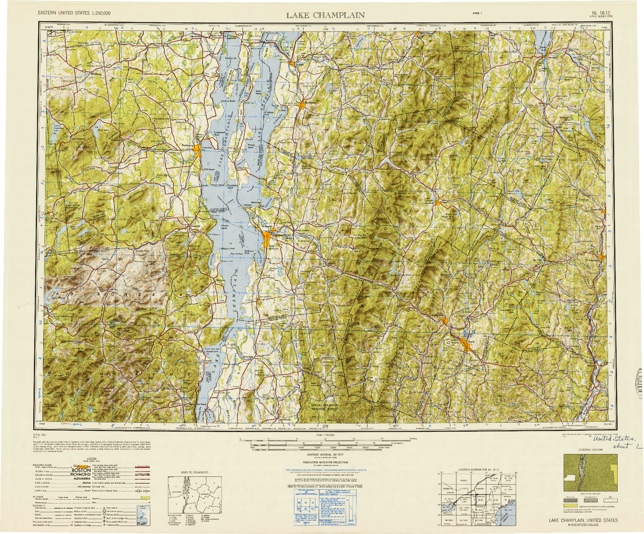 USGS 1:250000-SCALE QUADRANGLE FOR LAKE CHAMPLAIN, NY 1950