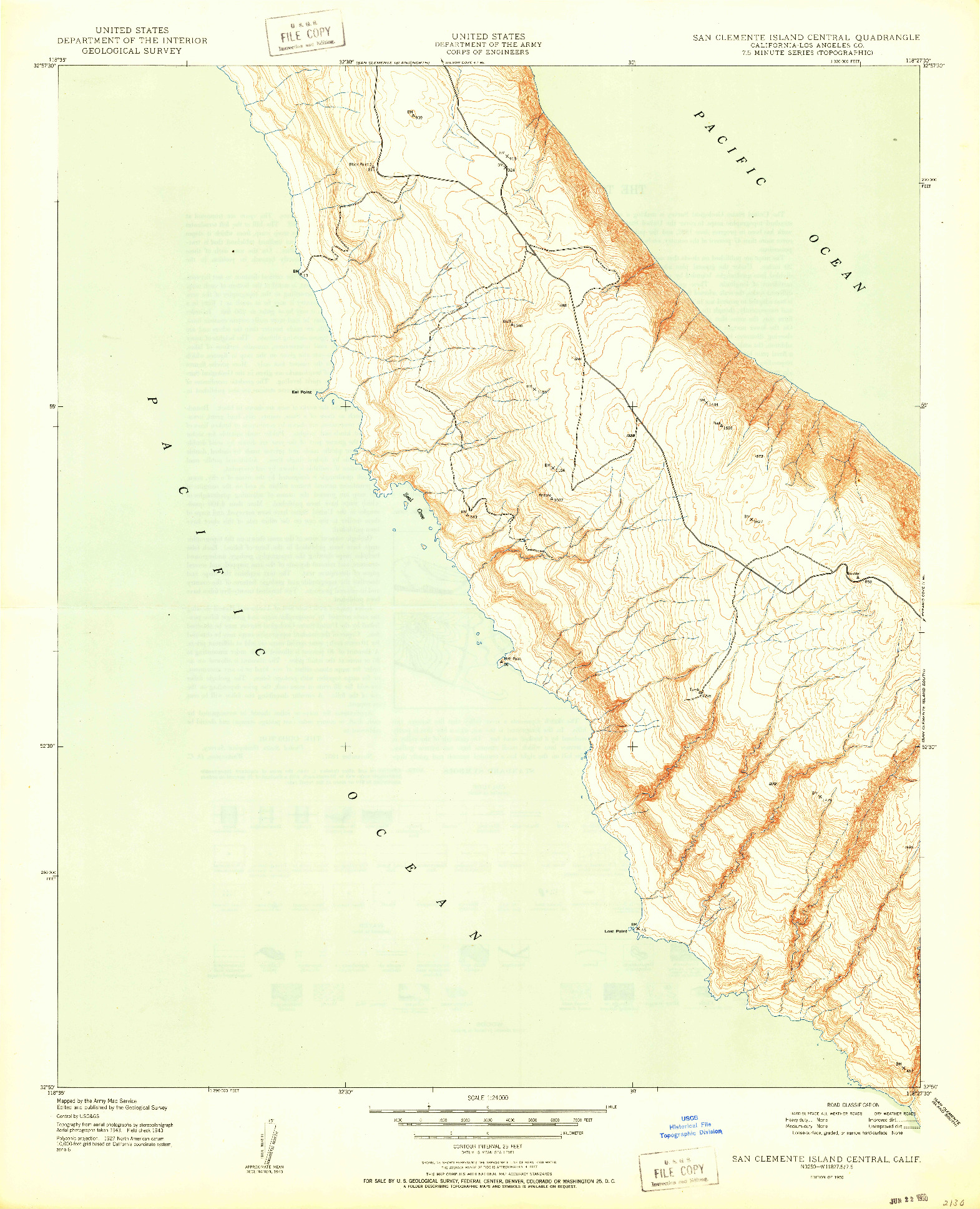 USGS 1:24000-SCALE QUADRANGLE FOR SAN CLEMENTE ISLAND CENTRAL, CA 1950