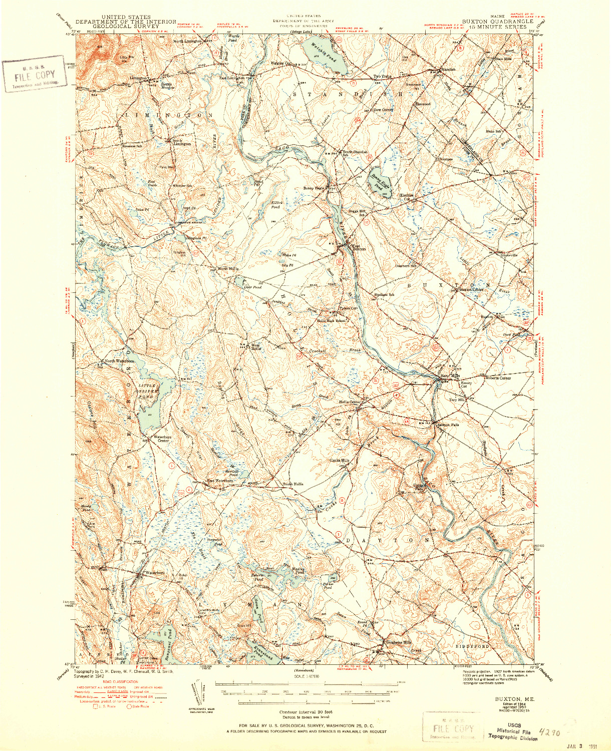 USGS 1:62500-SCALE QUADRANGLE FOR BUXTON, ME 1944