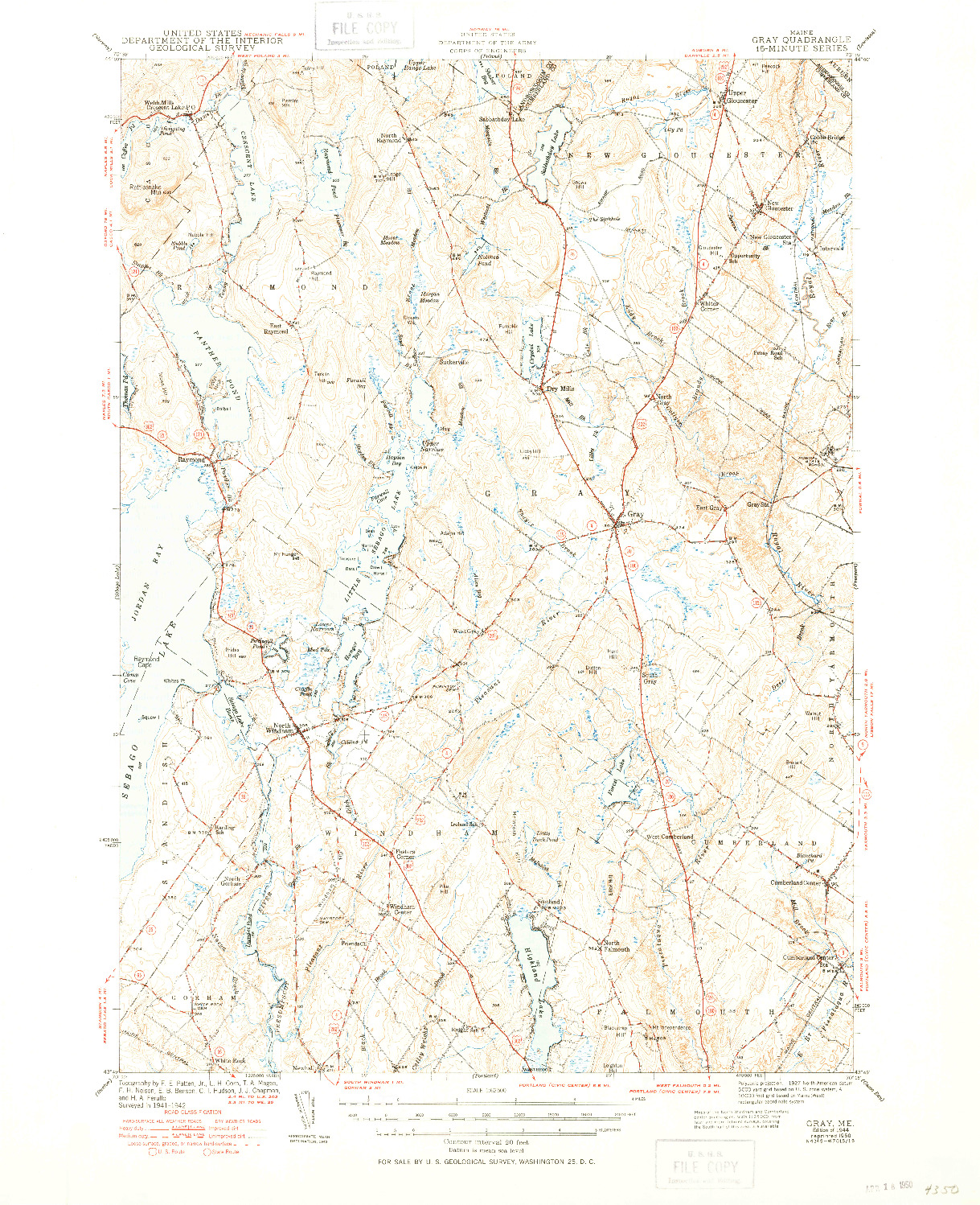 USGS 1:62500-SCALE QUADRANGLE FOR GRAY, ME 1944