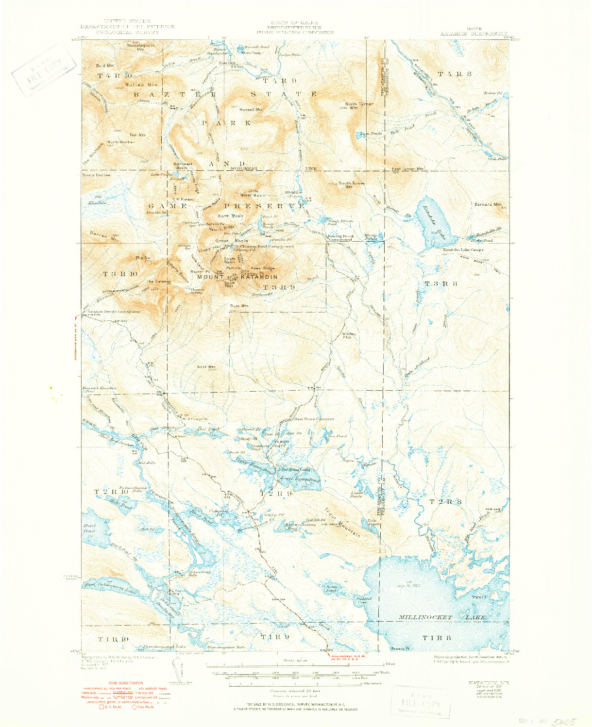 USGS 1:62500-SCALE QUADRANGLE FOR KATAHDIN, ME 1930