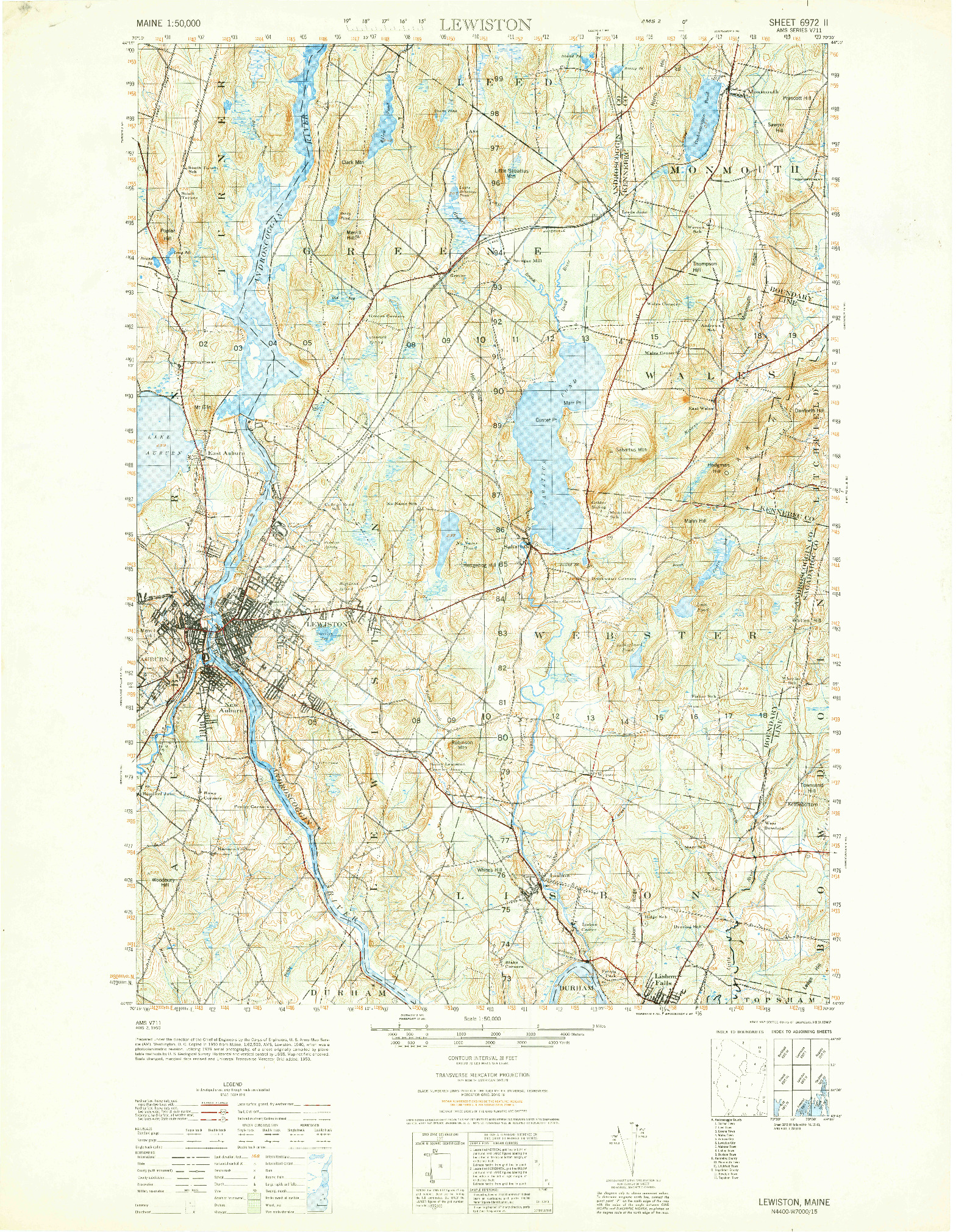USGS 1:50000-SCALE QUADRANGLE FOR LEWISTON, ME 1950