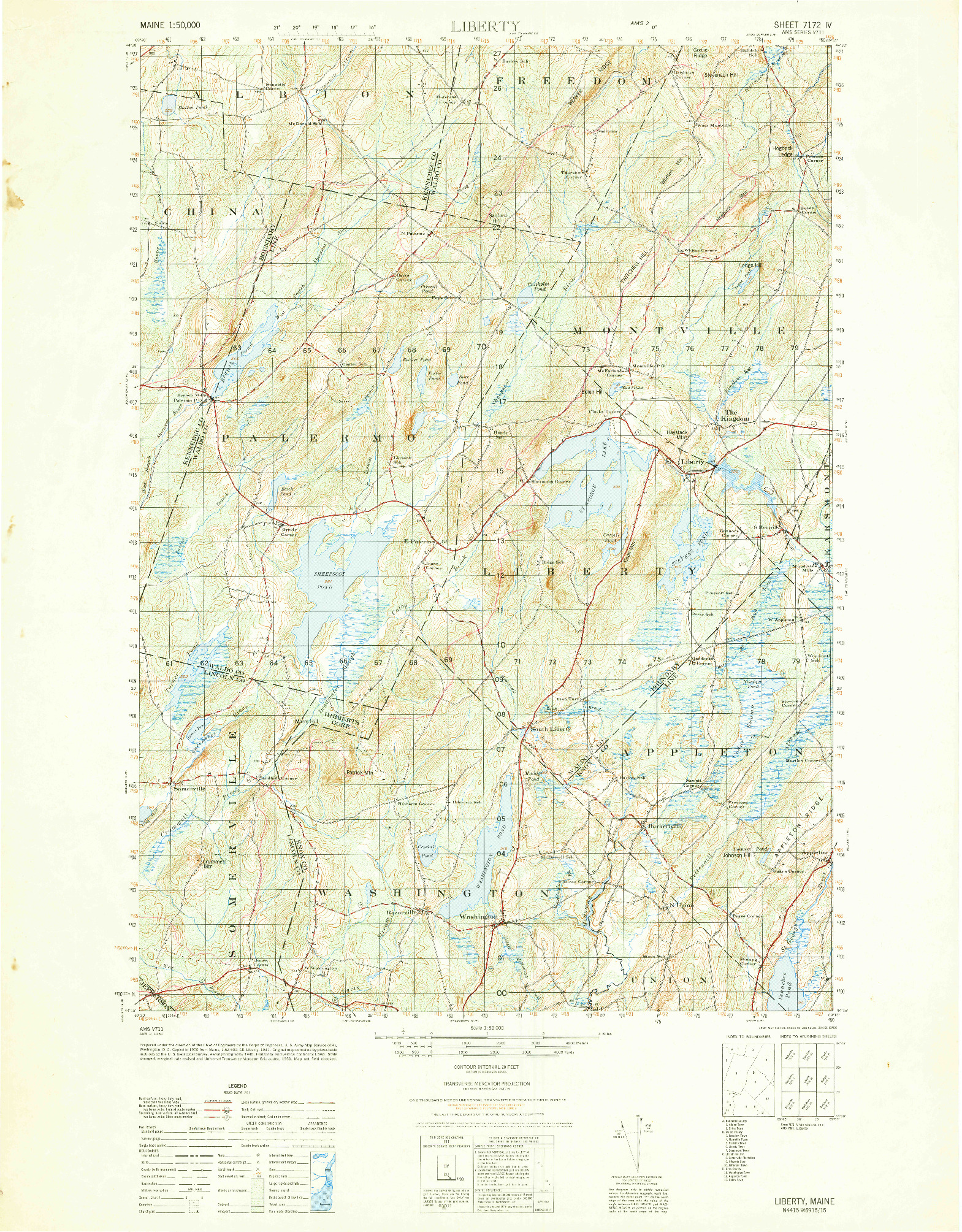 USGS 1:50000-SCALE QUADRANGLE FOR LIBERTY, ME 1950