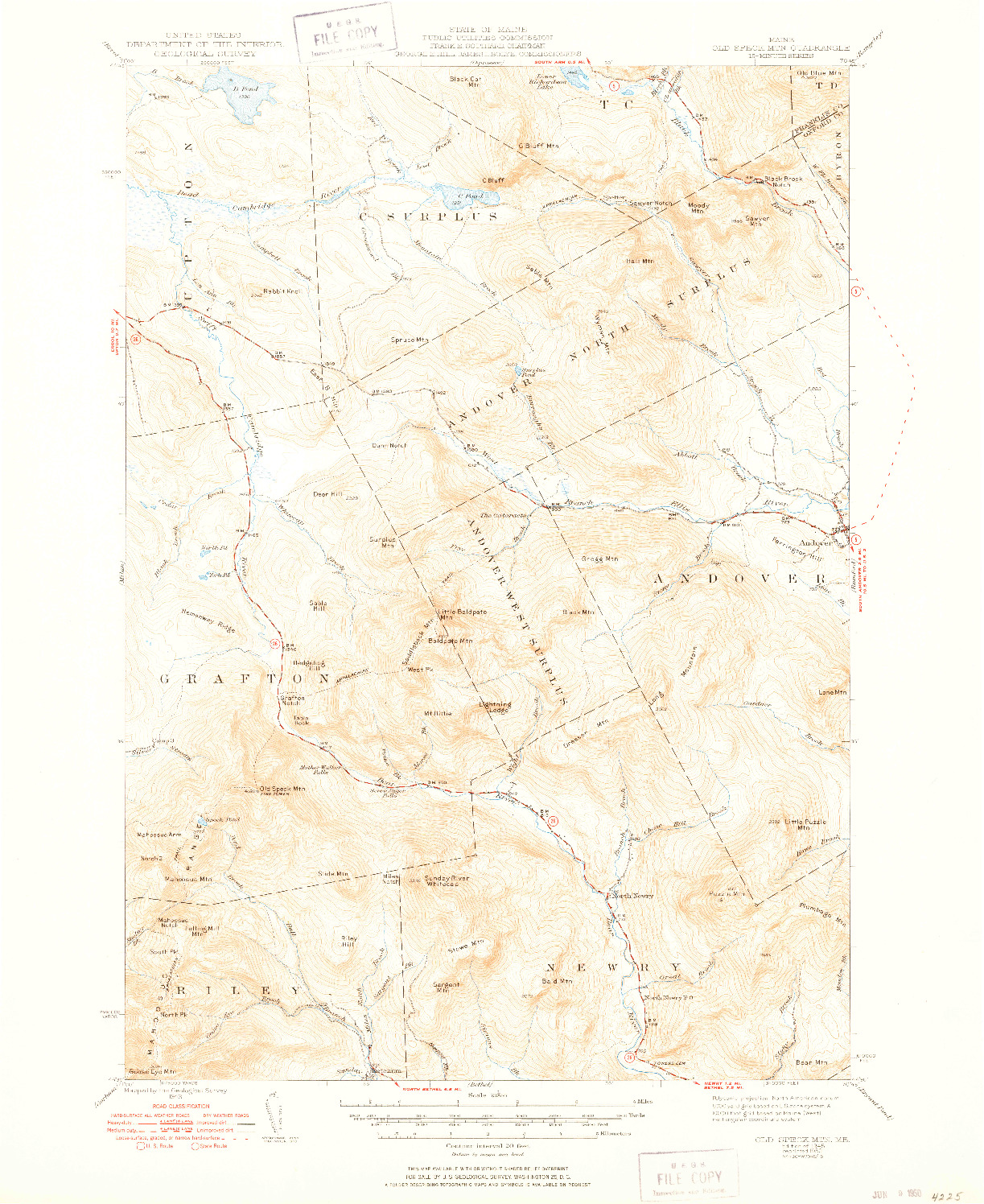 USGS 1:62500-SCALE QUADRANGLE FOR OLD SPECK MTN, ME 1945