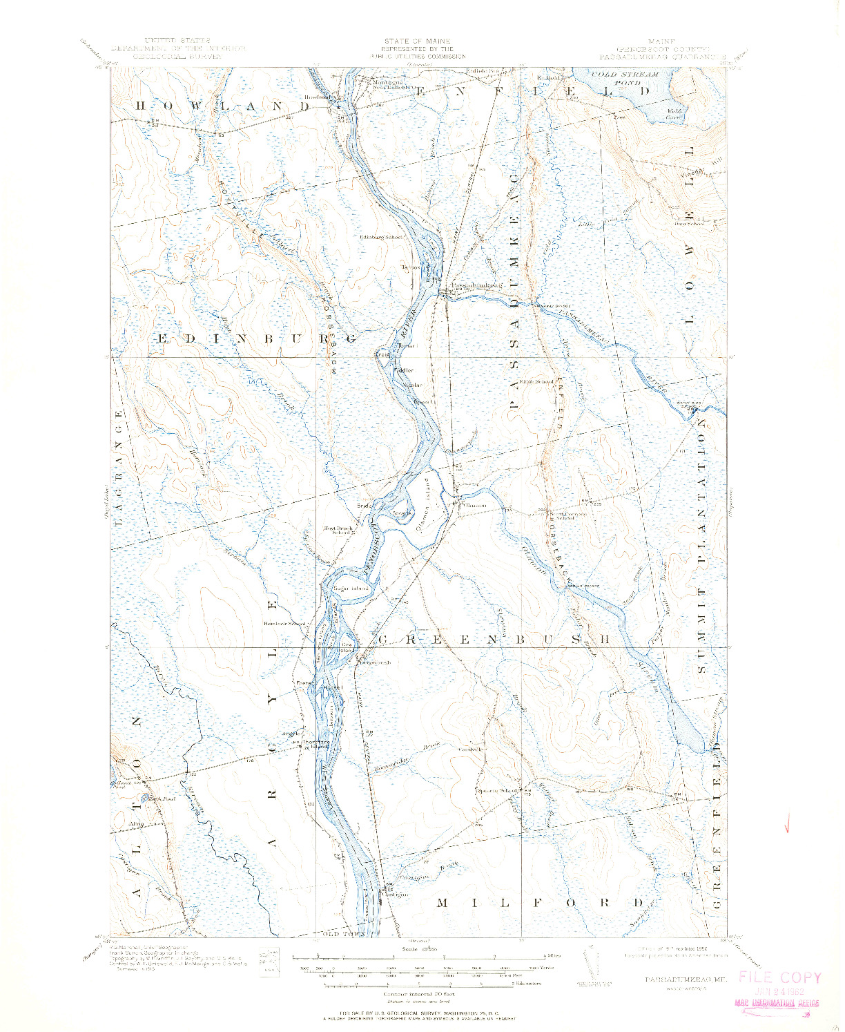 USGS 1:62500-SCALE QUADRANGLE FOR PASSADUMKEAG, ME 1917