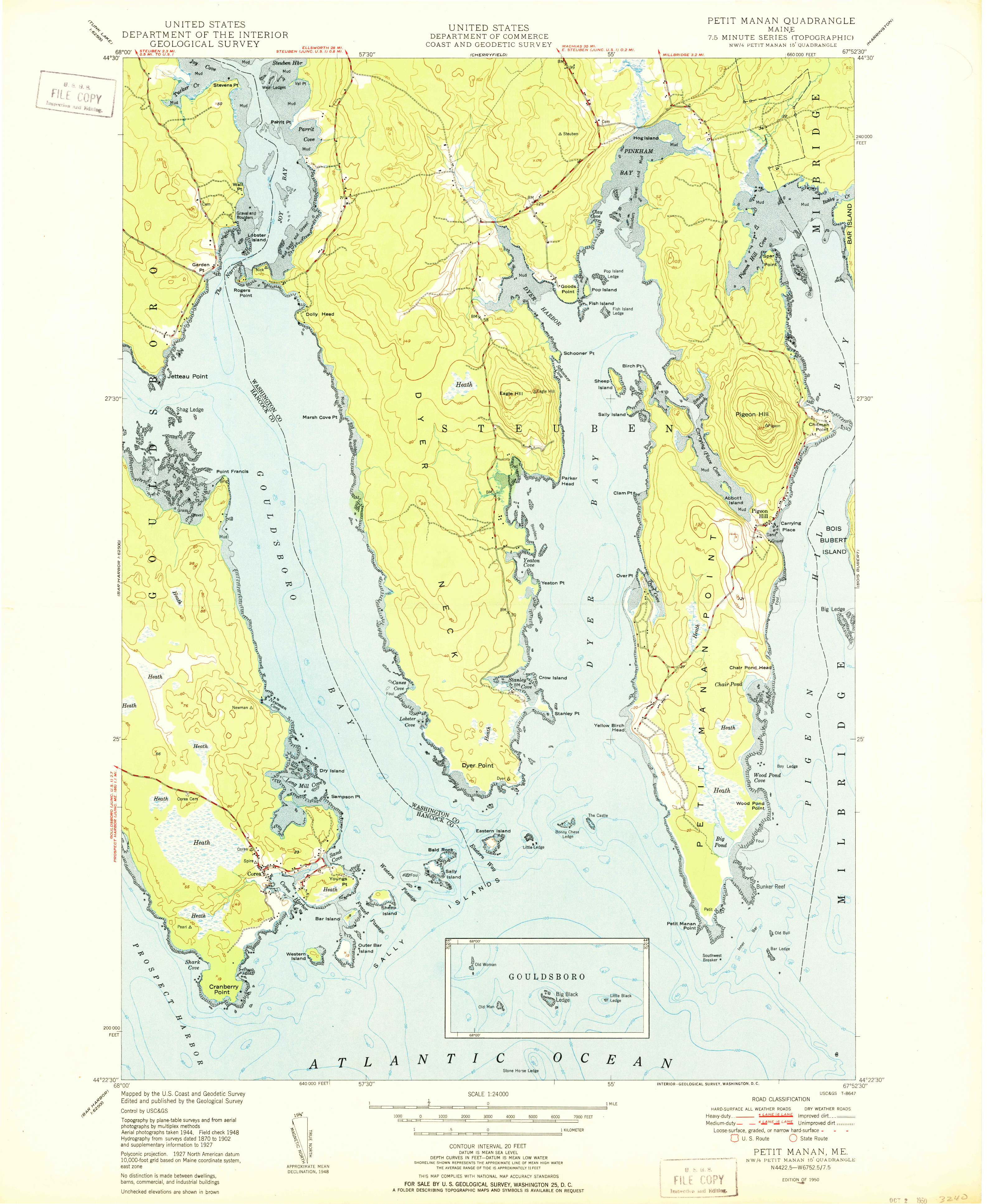 USGS 1:24000-SCALE QUADRANGLE FOR PETIT MANAN, ME 1950