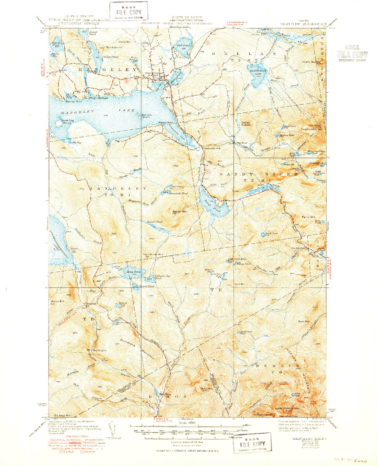 USGS 1:62500-SCALE QUADRANGLE FOR RANGELEY, ME 1939