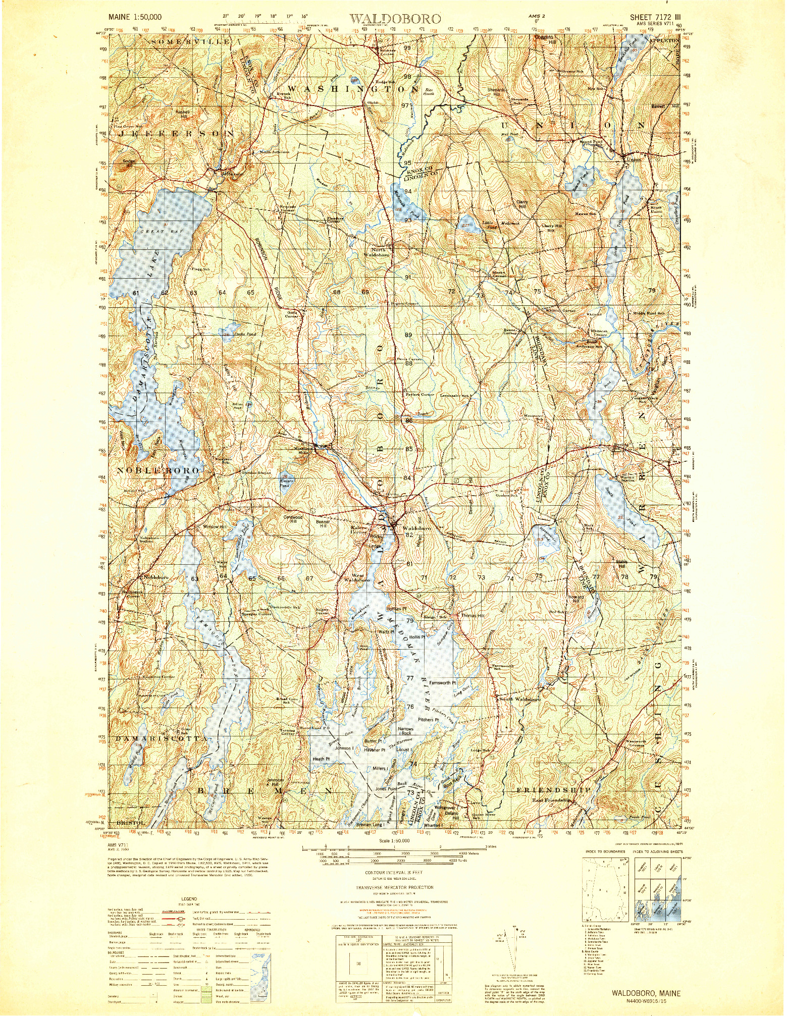 USGS 1:50000-SCALE QUADRANGLE FOR WALDOBORO, ME 1950