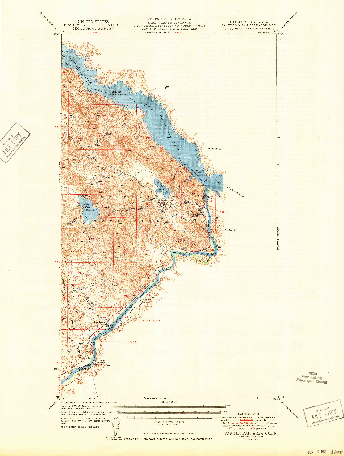 USGS 1:62500-SCALE QUADRANGLE FOR PARKER DAM AREA, CA 1950