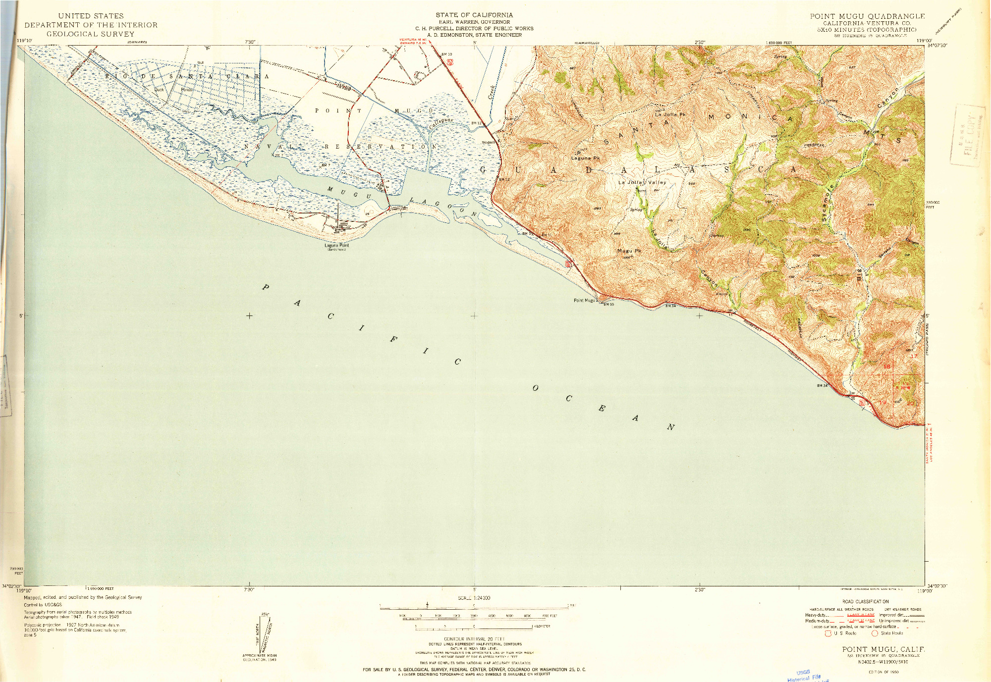 USGS 1:24000-SCALE QUADRANGLE FOR POINT MUGU, CA 1950