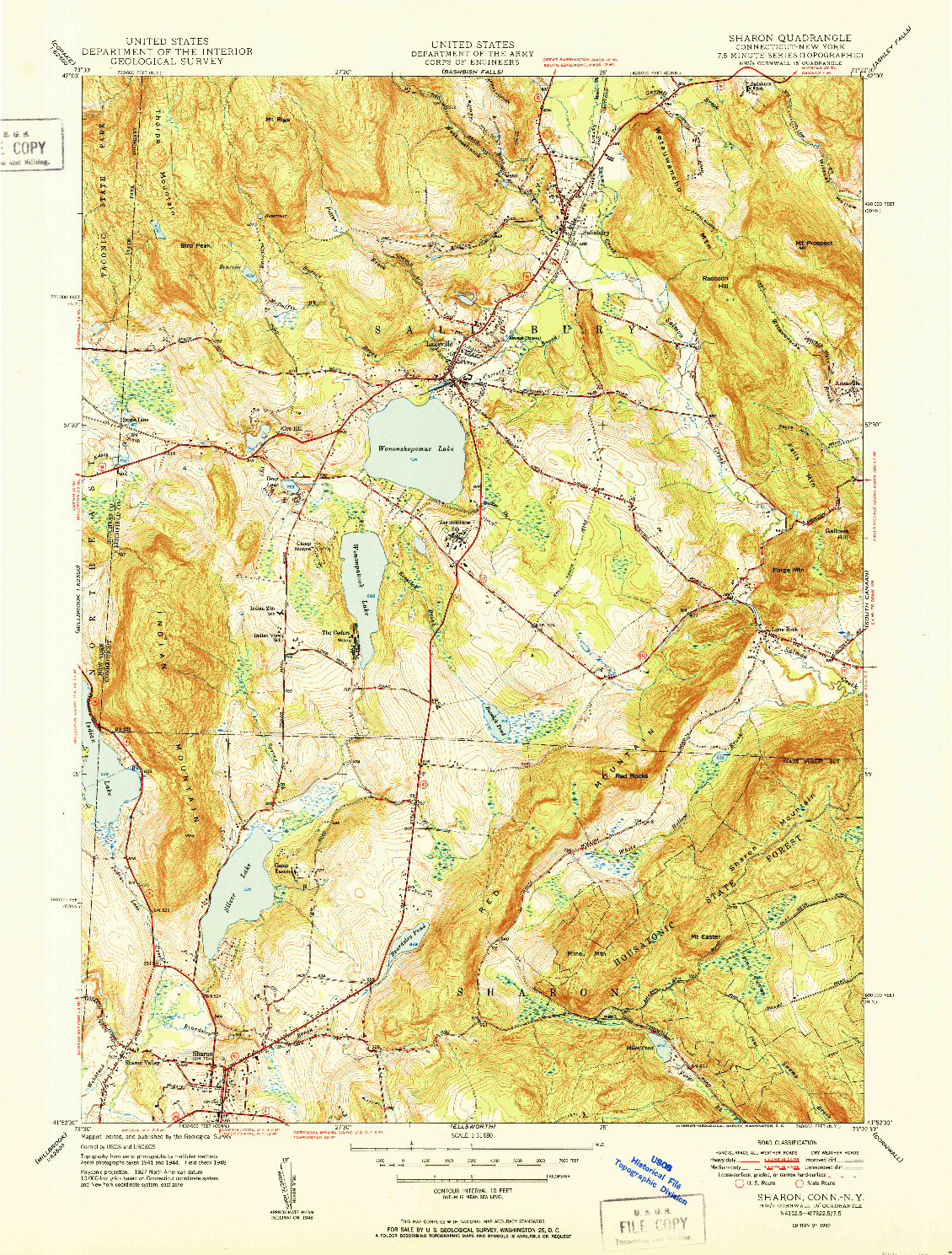 USGS 1:31680-SCALE QUADRANGLE FOR SHARON, CT 1950
