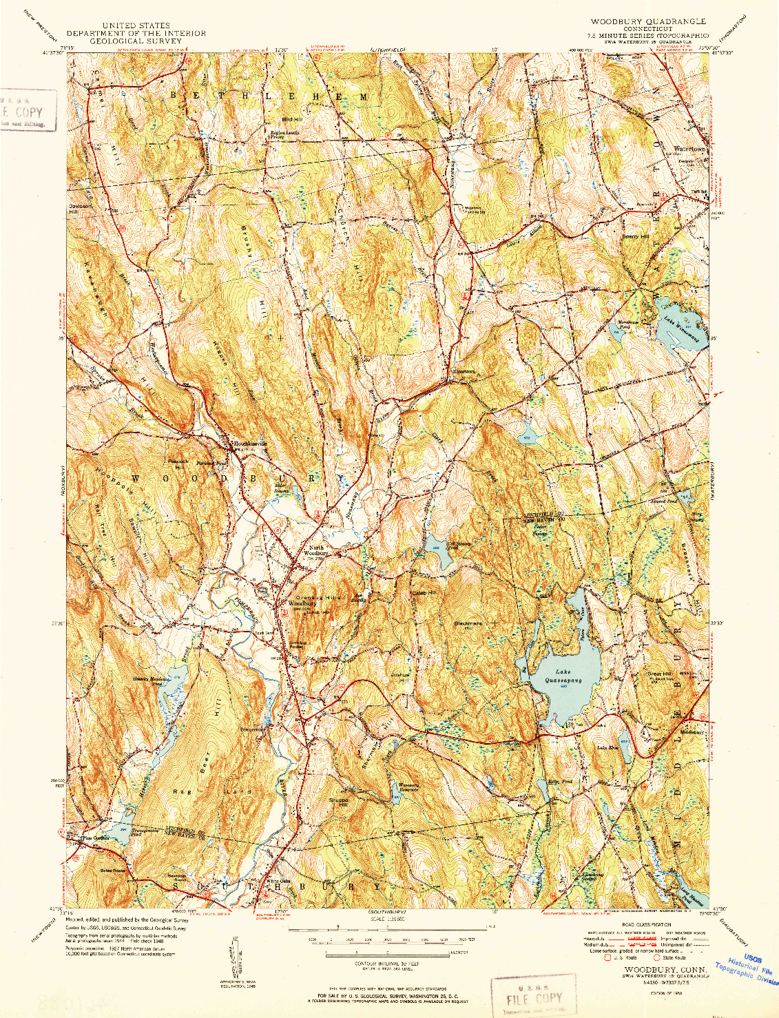 USGS 1:31680-SCALE QUADRANGLE FOR WOODBURY, CT 1950