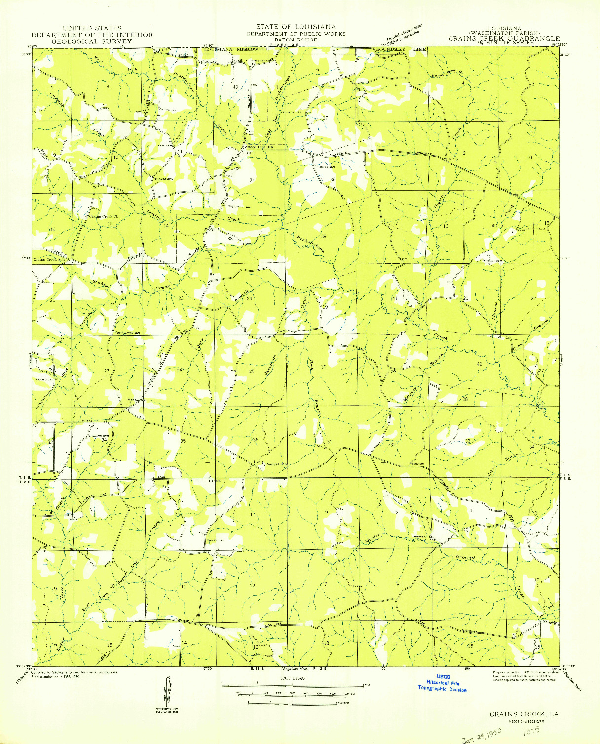 USGS 1:31680-SCALE QUADRANGLE FOR CRAINS CREEK, LA 1950
