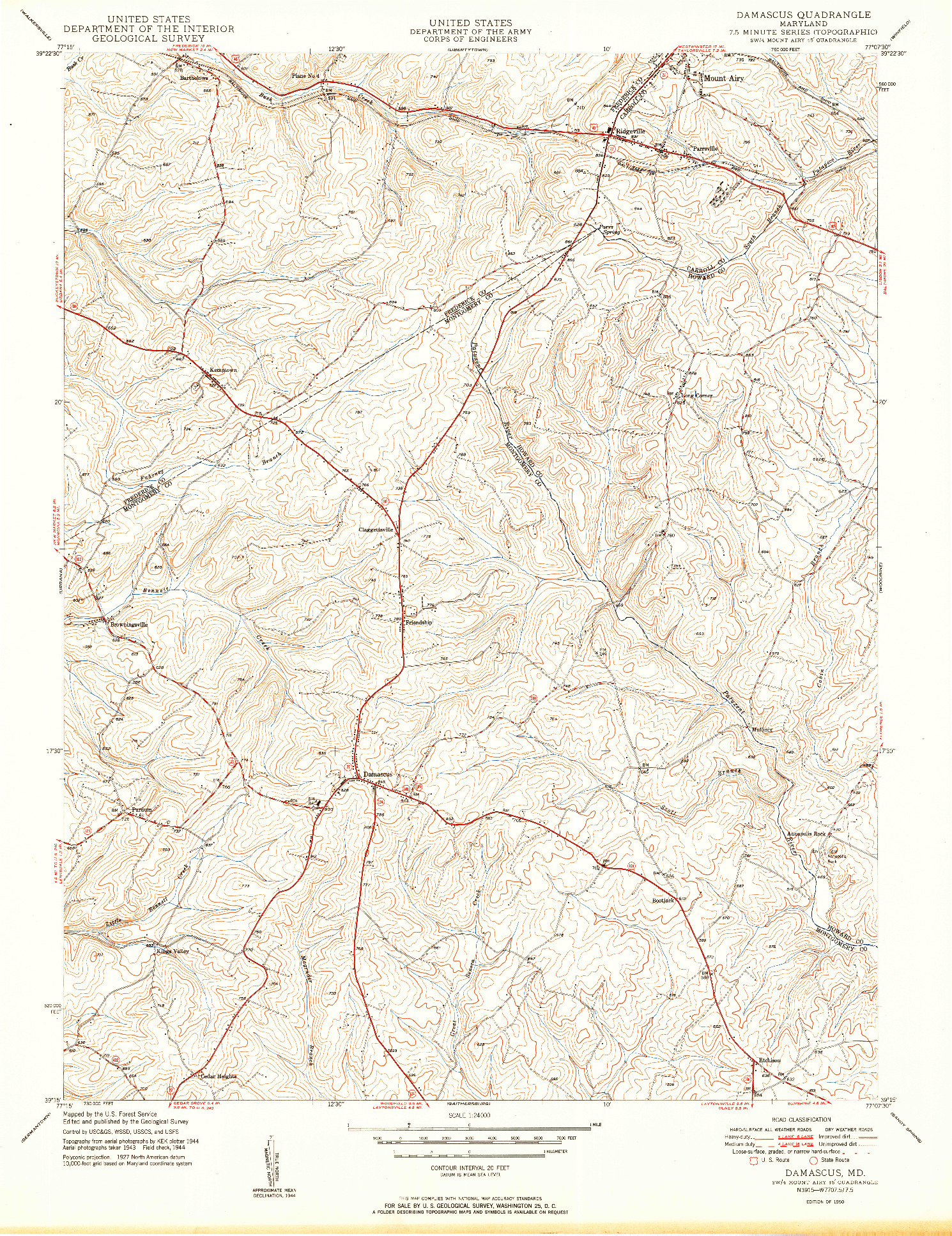 USGS 1:24000-SCALE QUADRANGLE FOR DAMASCUS, MD 1950