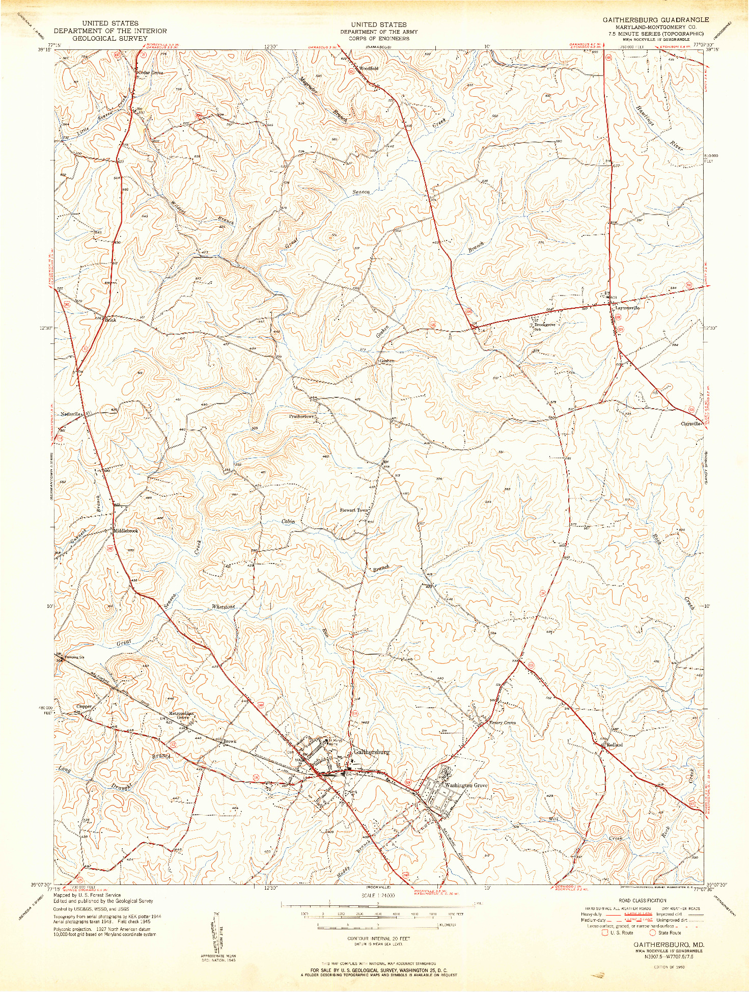 USGS 1:24000-SCALE QUADRANGLE FOR GAITHERSBURG, MD 1950