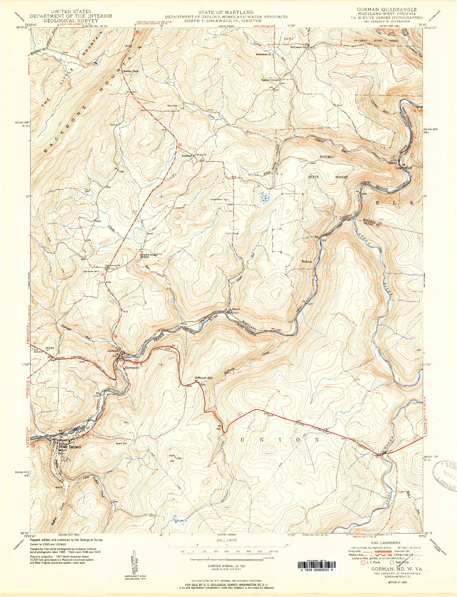 USGS 1:24000-SCALE QUADRANGLE FOR GORMAN, MD 1950