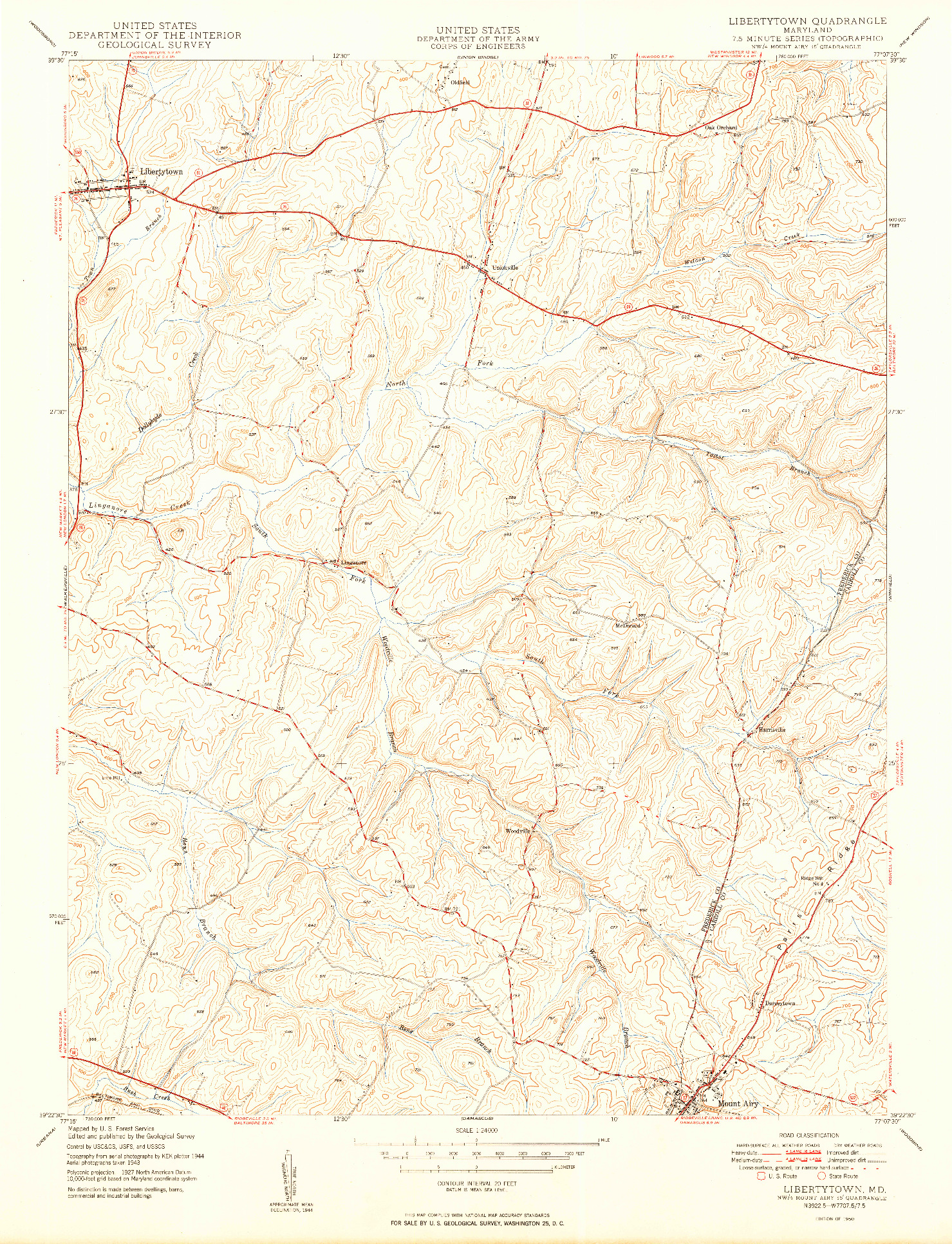 USGS 1:24000-SCALE QUADRANGLE FOR LIBERTYTOWN, MD 1950