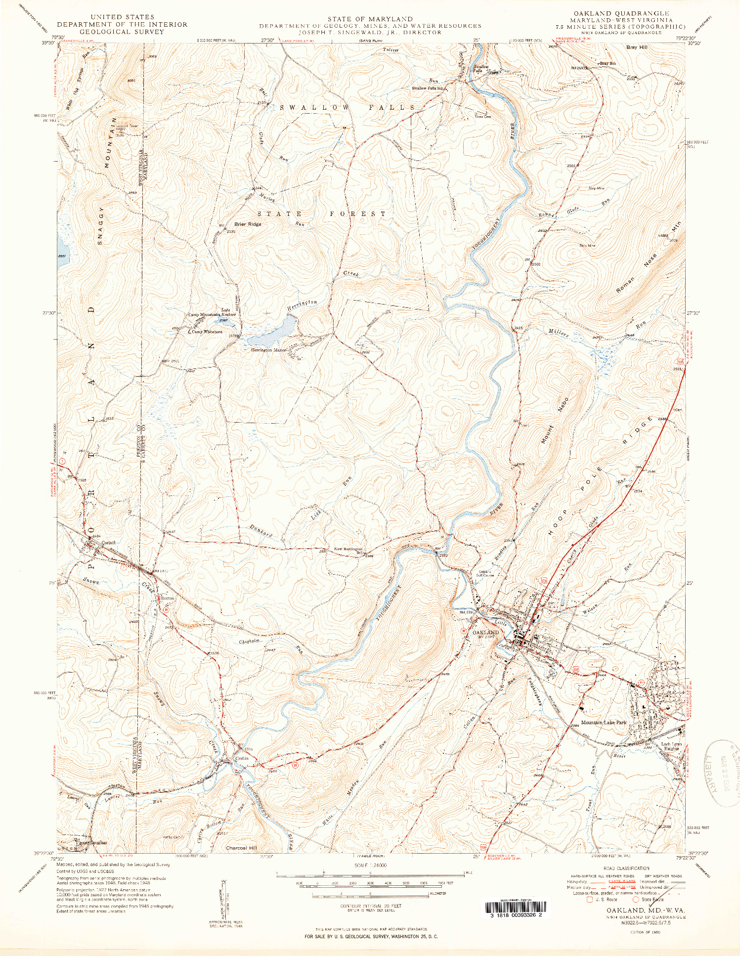 USGS 1:24000-SCALE QUADRANGLE FOR OAKLAND, MD 1950