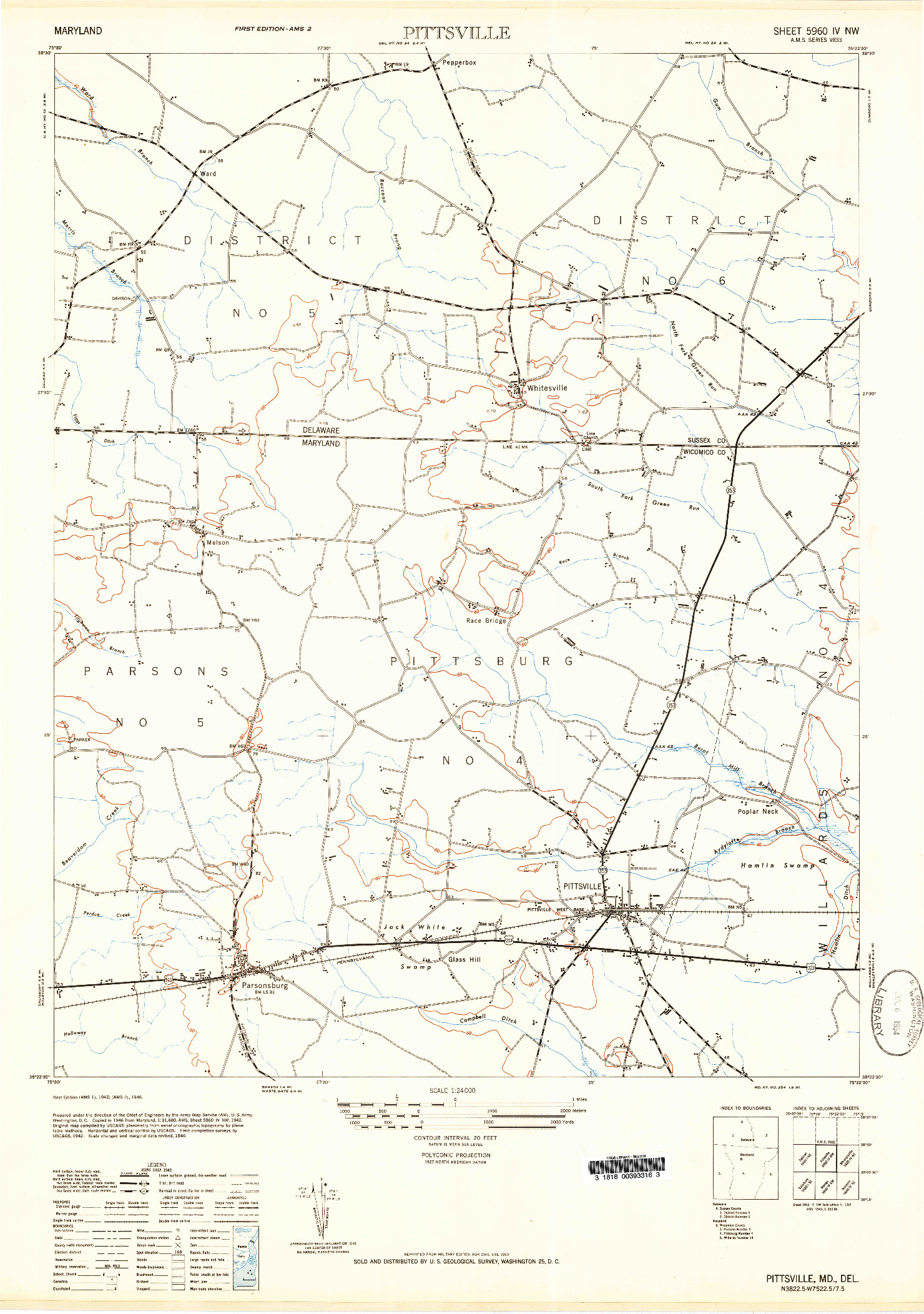 USGS 1:24000-SCALE QUADRANGLE FOR PITTSVILLE, MD 1950