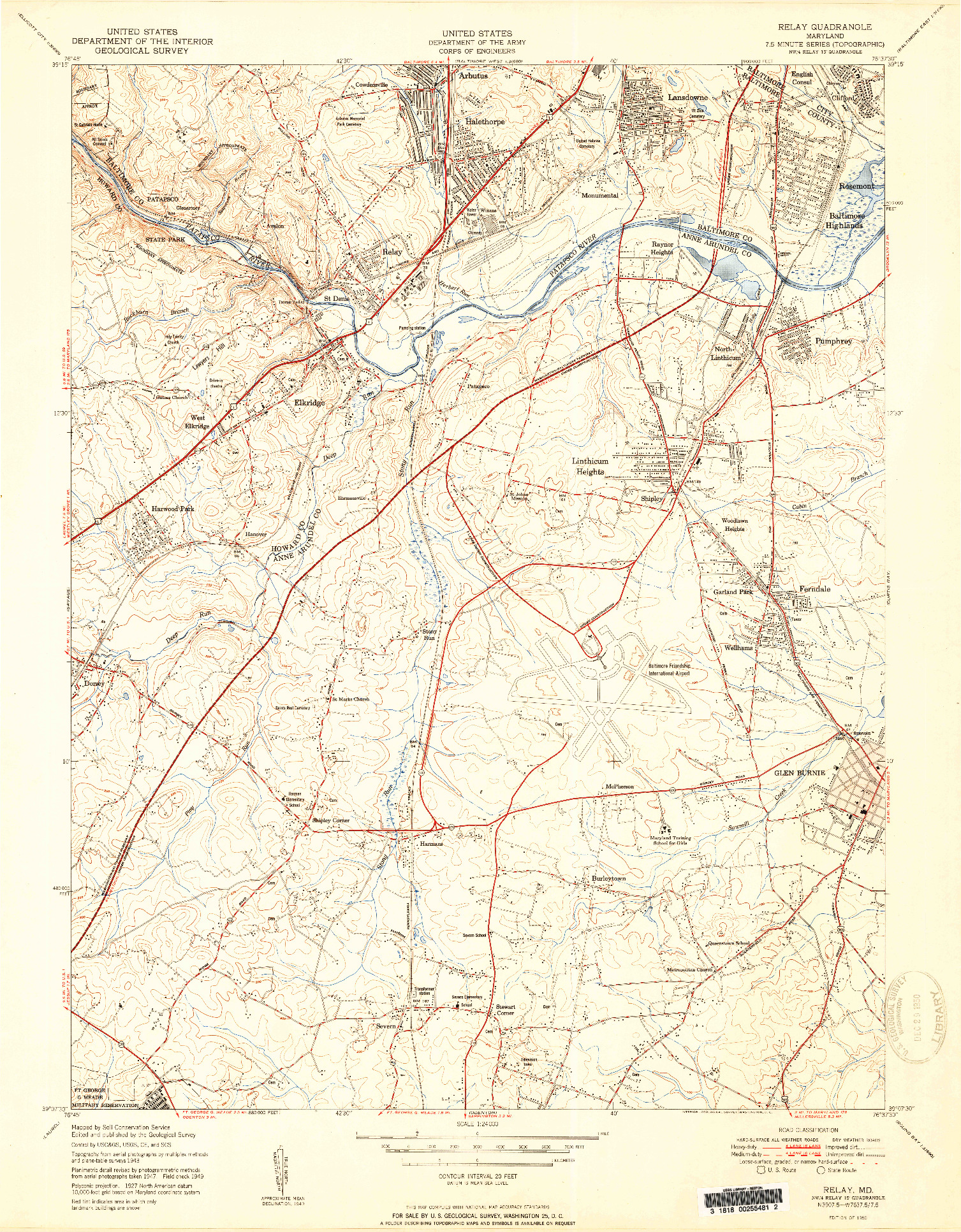 USGS 1:24000-SCALE QUADRANGLE FOR RELAY, MD 1950