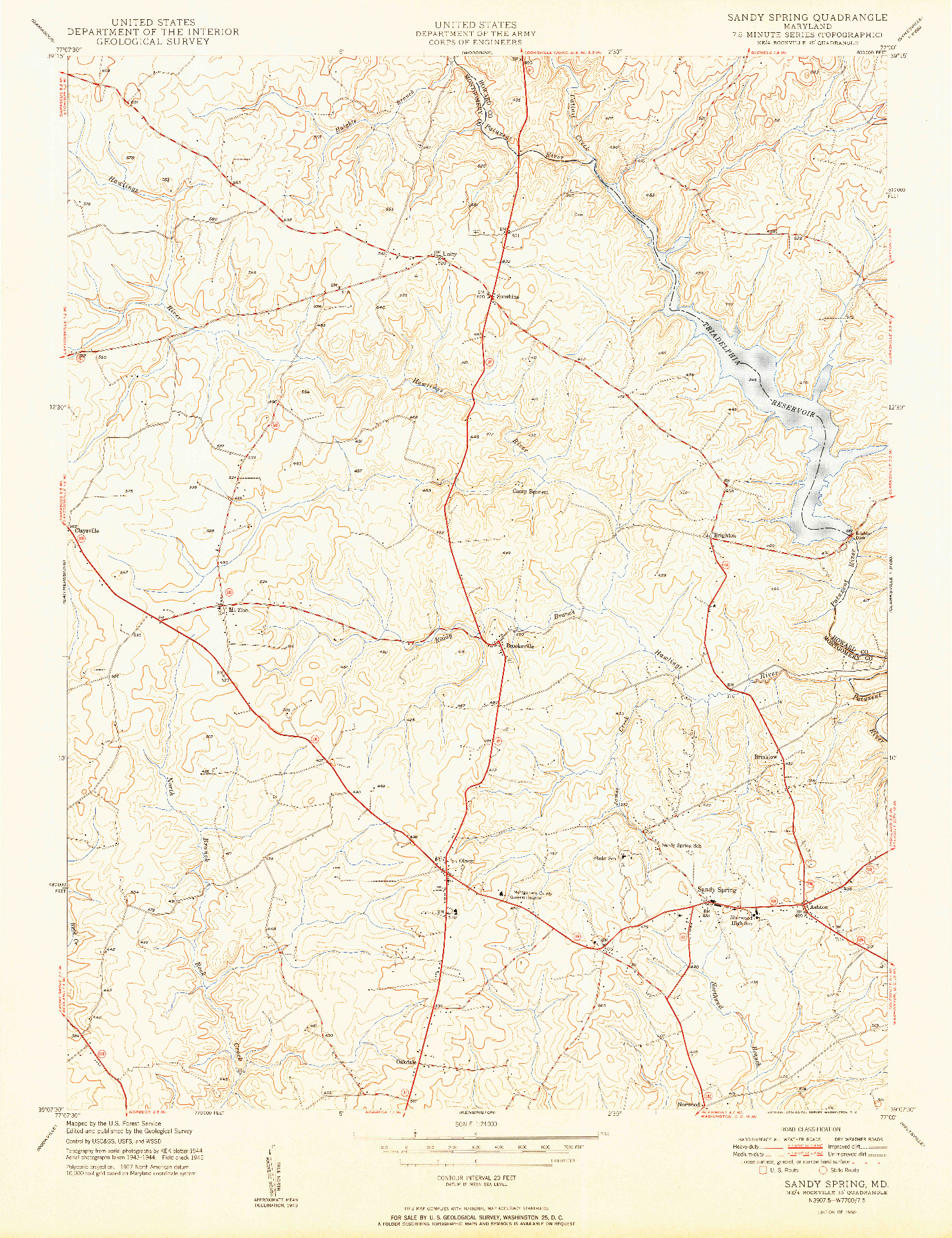 USGS 1:24000-SCALE QUADRANGLE FOR SANDY SPRING, MD 1950