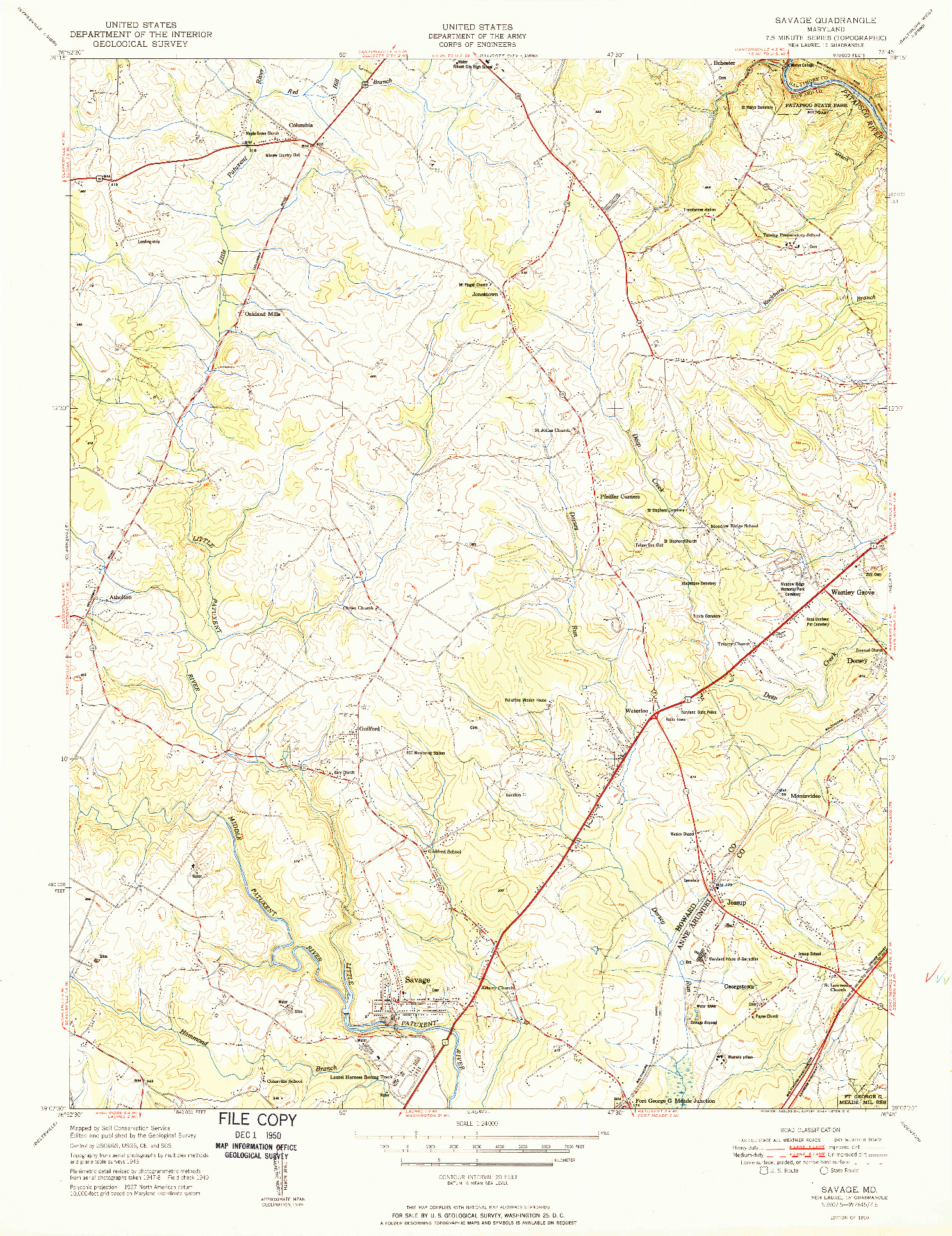USGS 1:24000-SCALE QUADRANGLE FOR SAVAGE, MD 1950