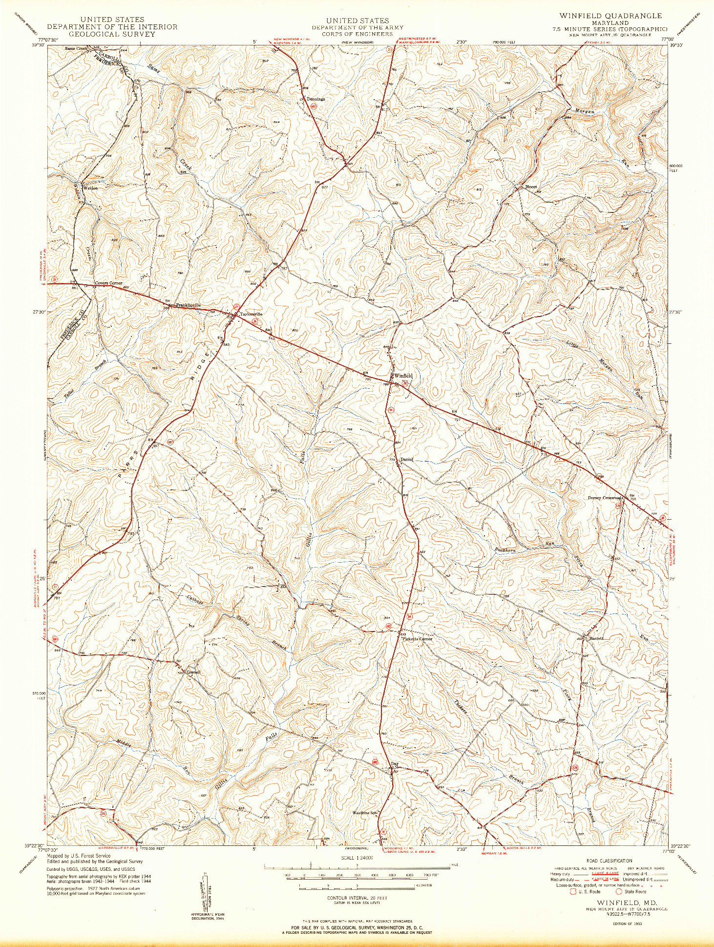 USGS 1:24000-SCALE QUADRANGLE FOR WINFIELD, MD 1950